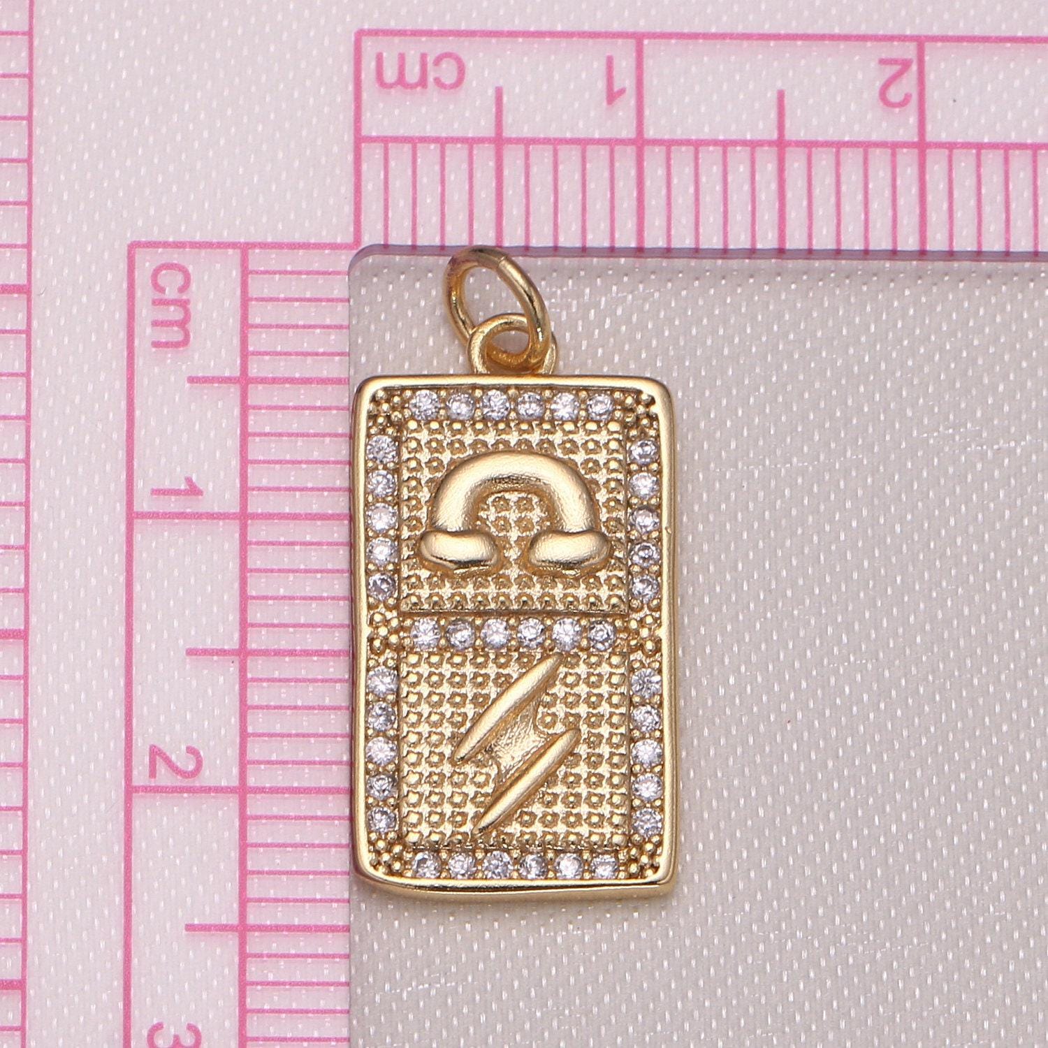 Gold tile charm rainbow thunder charm micro pave cz charm for jewelry making, 1001