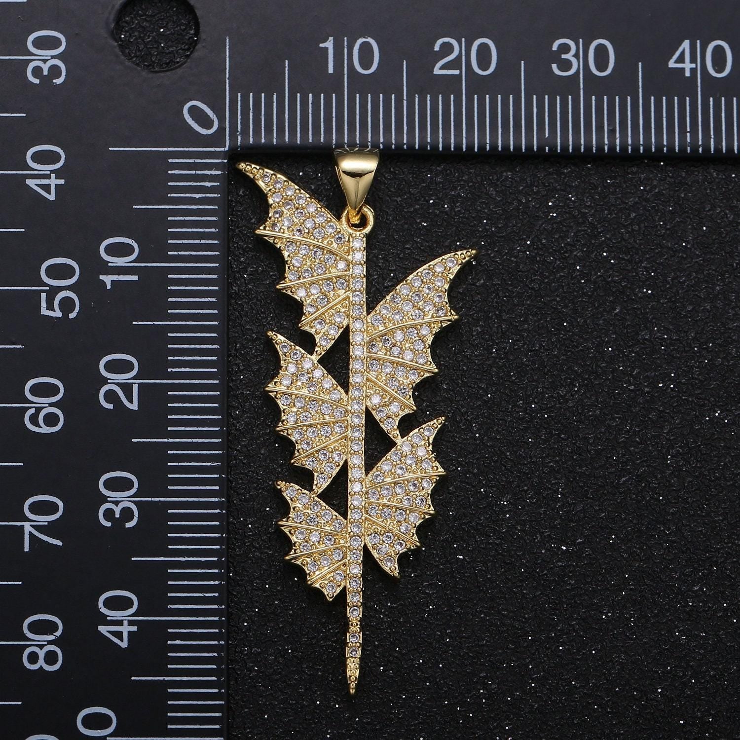 1pc dragon sword gold micro pave cz pendant charm, cotton leaf pendant charm, flying dragon charm for diy jewelry -7