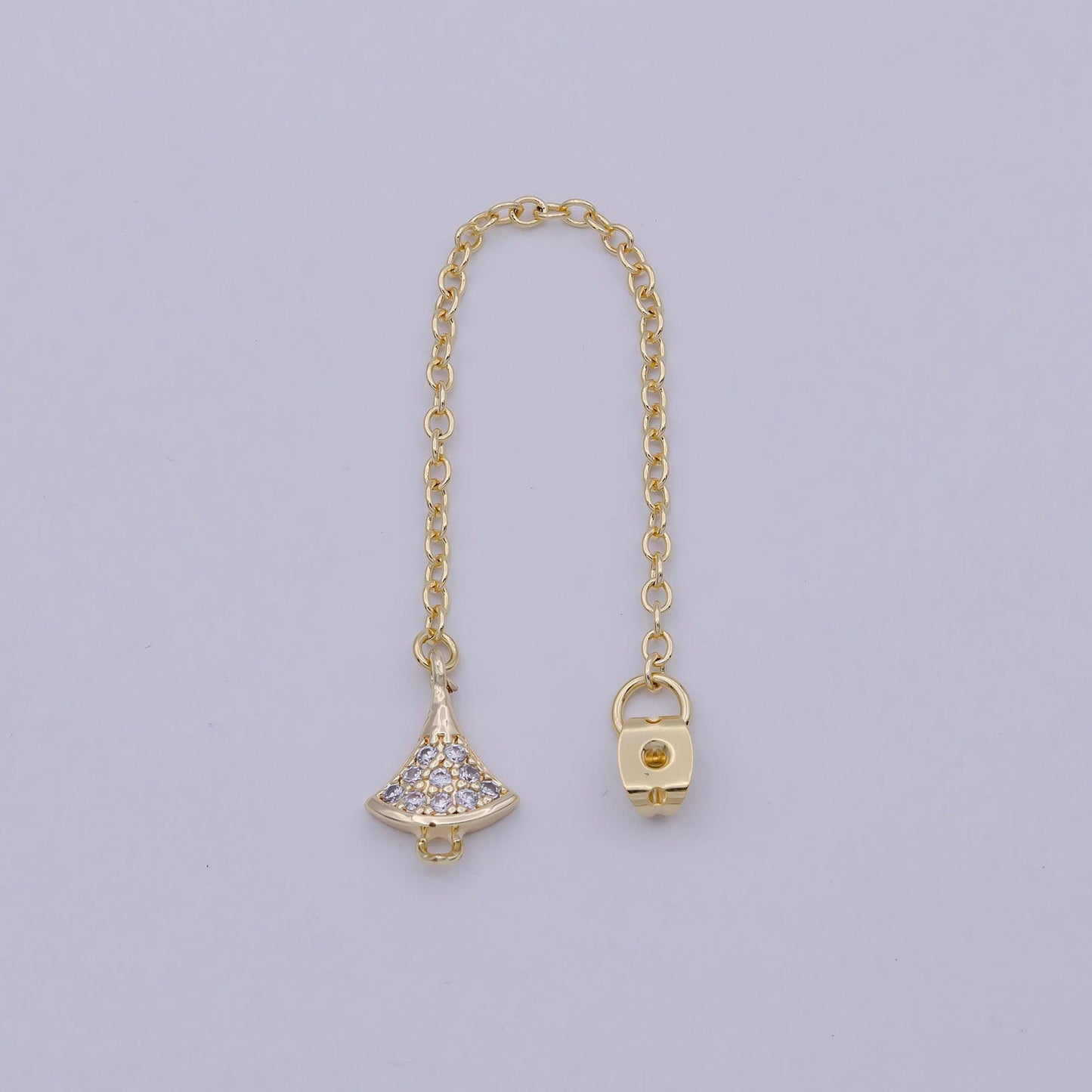 Back stopper w/ chain cz dangle charm 2 pcs gold filled nickel free, butterfly clutch chain dainty earring back k-189