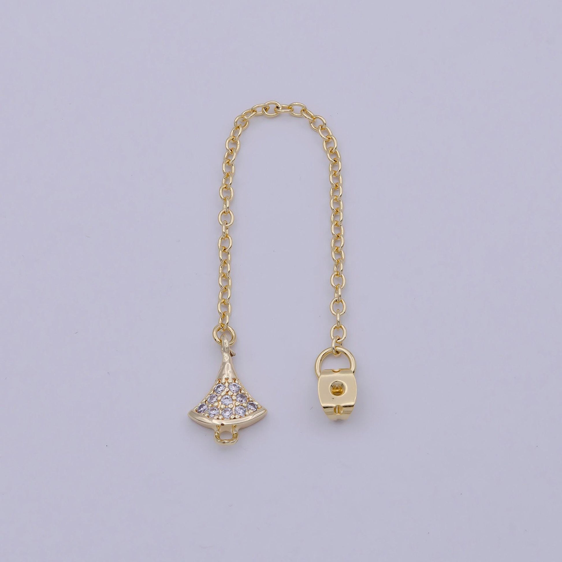 Back stopper w/ chain cz dangle charm 2 pcs gold filled nickel free, butterfly clutch chain dainty earring back k-189