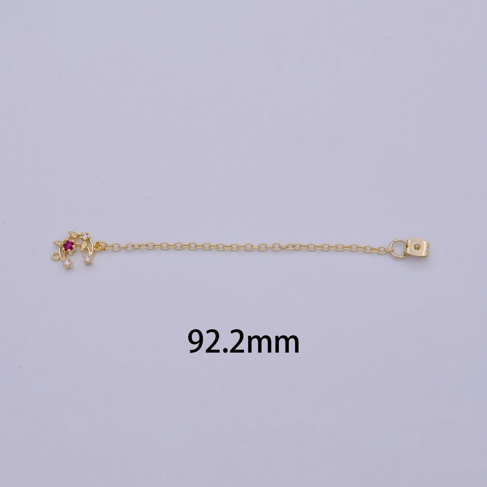 Back stopper w/ chain pink crescent moon charm 2 pcs gold filled nickel free, butterfly clutch chain dainty earring back k-187