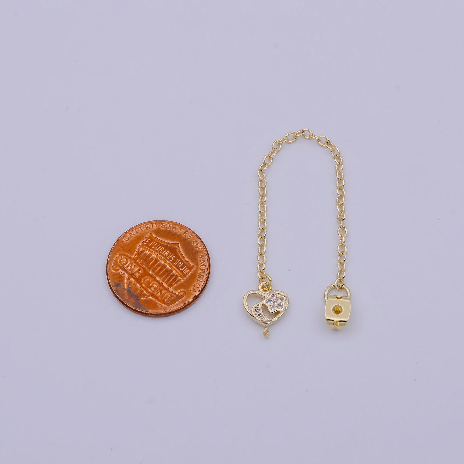 1 pair gold ear back stoppers, earring nuts with long tassel chain cz heart earring component finding k-145