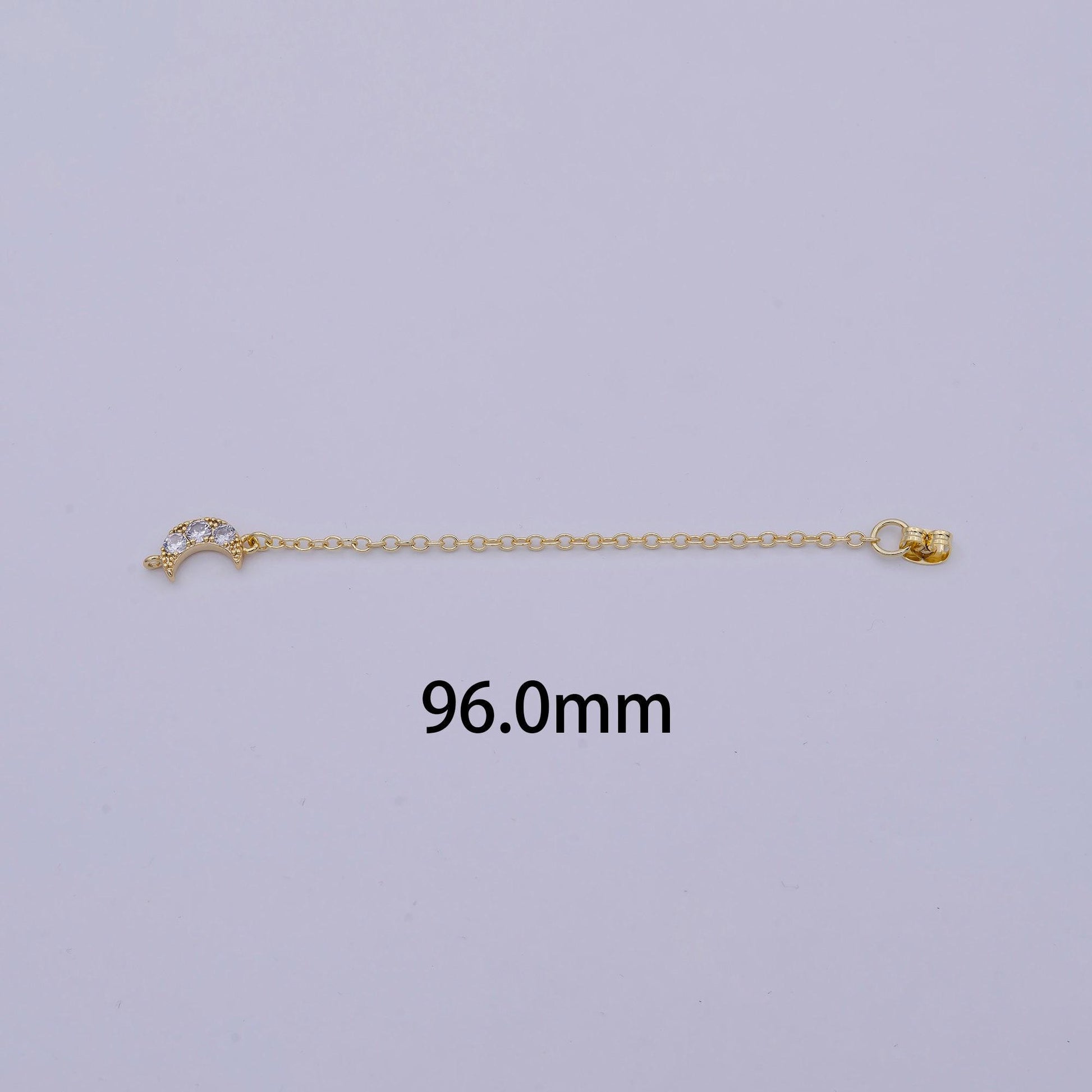 1 pair gold ear back stoppers, earring nuts with long tassel chain cz moon earring component finding k-136
