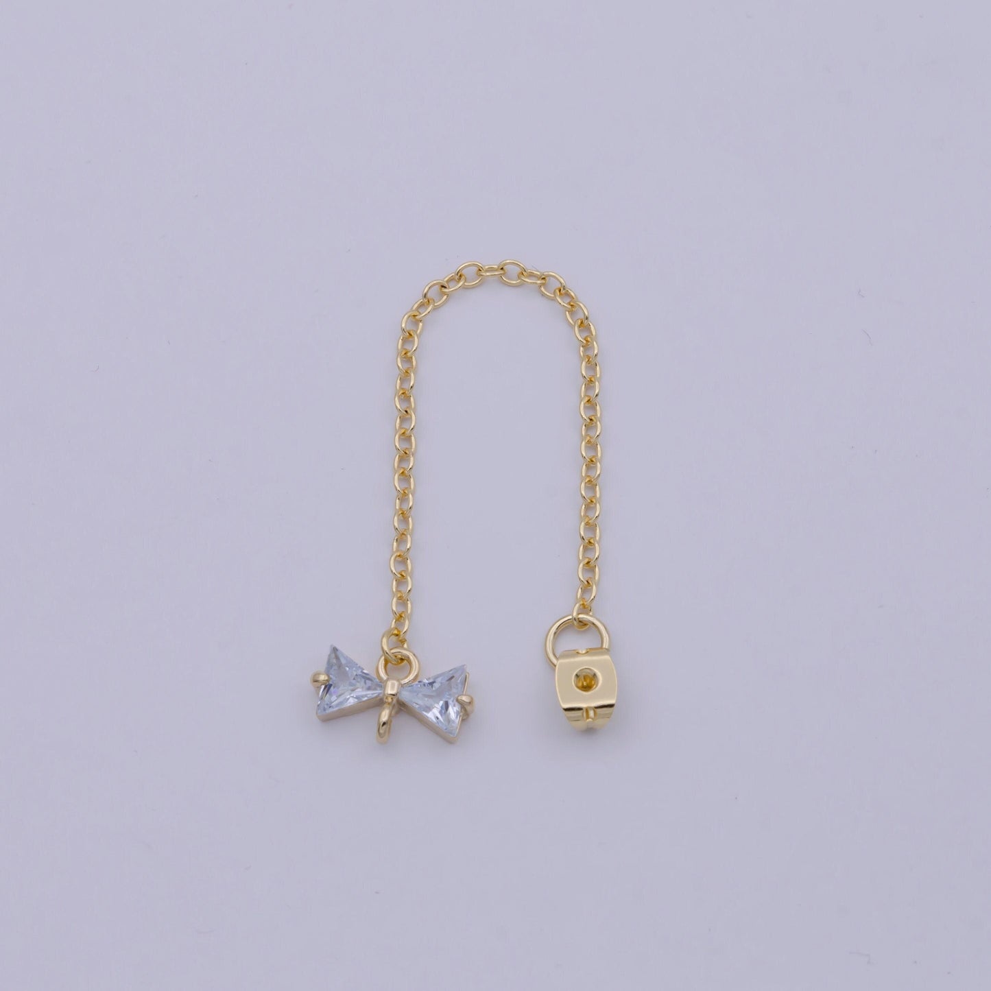 1 pair gold ear back stoppers, earring nuts with long tassel chain 87.3mm cz bow earring component finding k-068