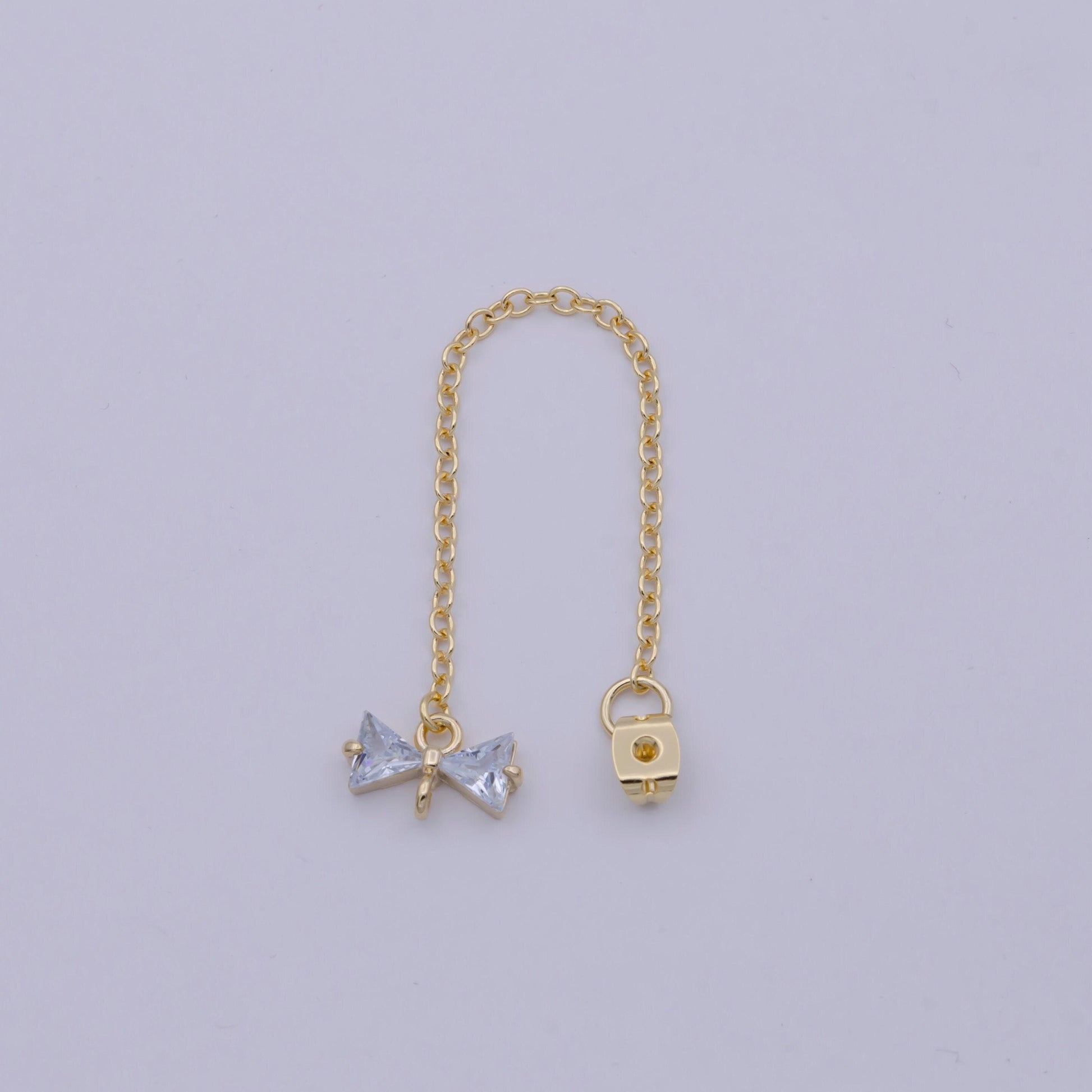 1 pair gold ear back stoppers, earring nuts with long tassel chain 87.3mm cz bow earring component finding k-068