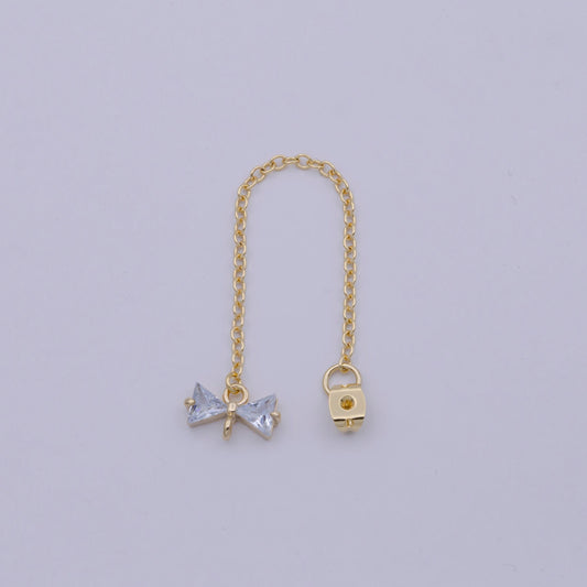 1 pair gold ear back stoppers, earring nuts with long tassel chain 87.3mm cz bow earring component finding k-068