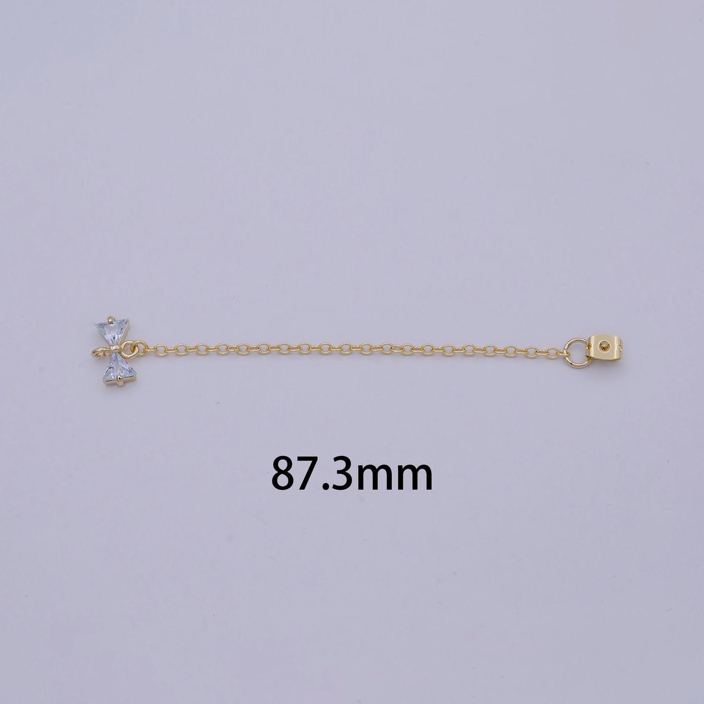 1 pair gold ear back stoppers, earring nuts with long tassel chain 87.3mm cz bow earring component finding k-068