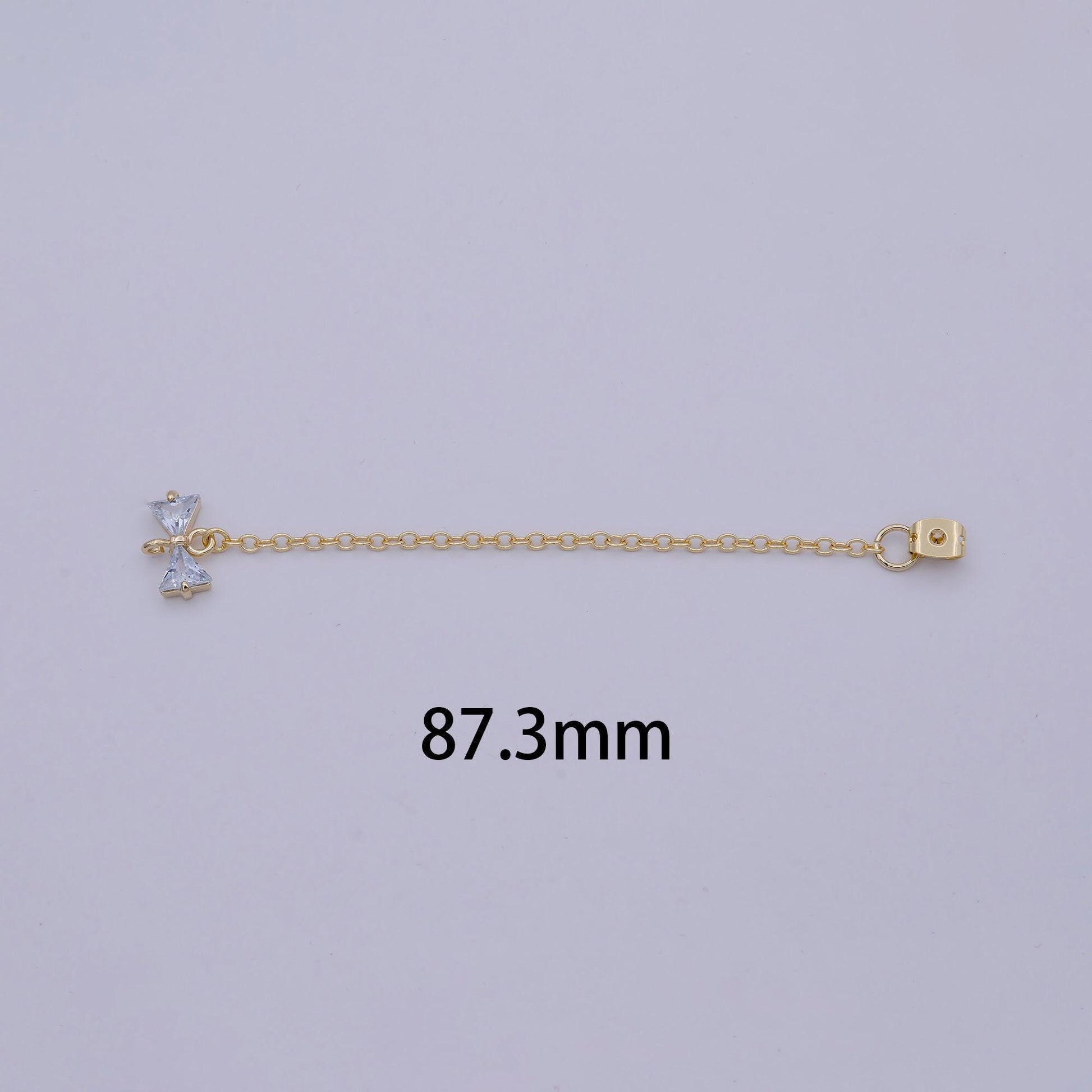 1 pair gold ear back stoppers, earring nuts with long tassel chain 87.3mm cz bow earring component finding k-068