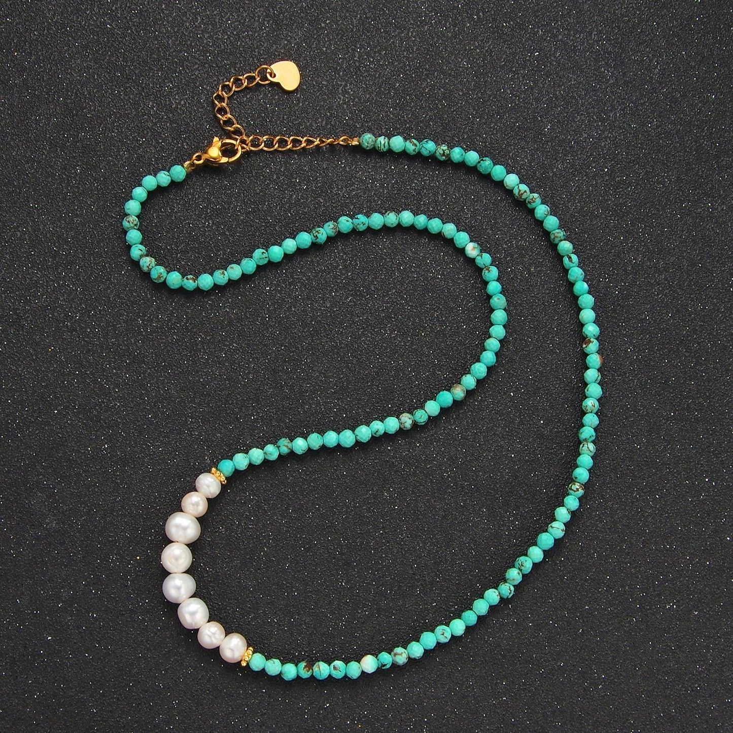 Turquoise freshwater pearl 14k gold filled beaded necklace | wa-2650