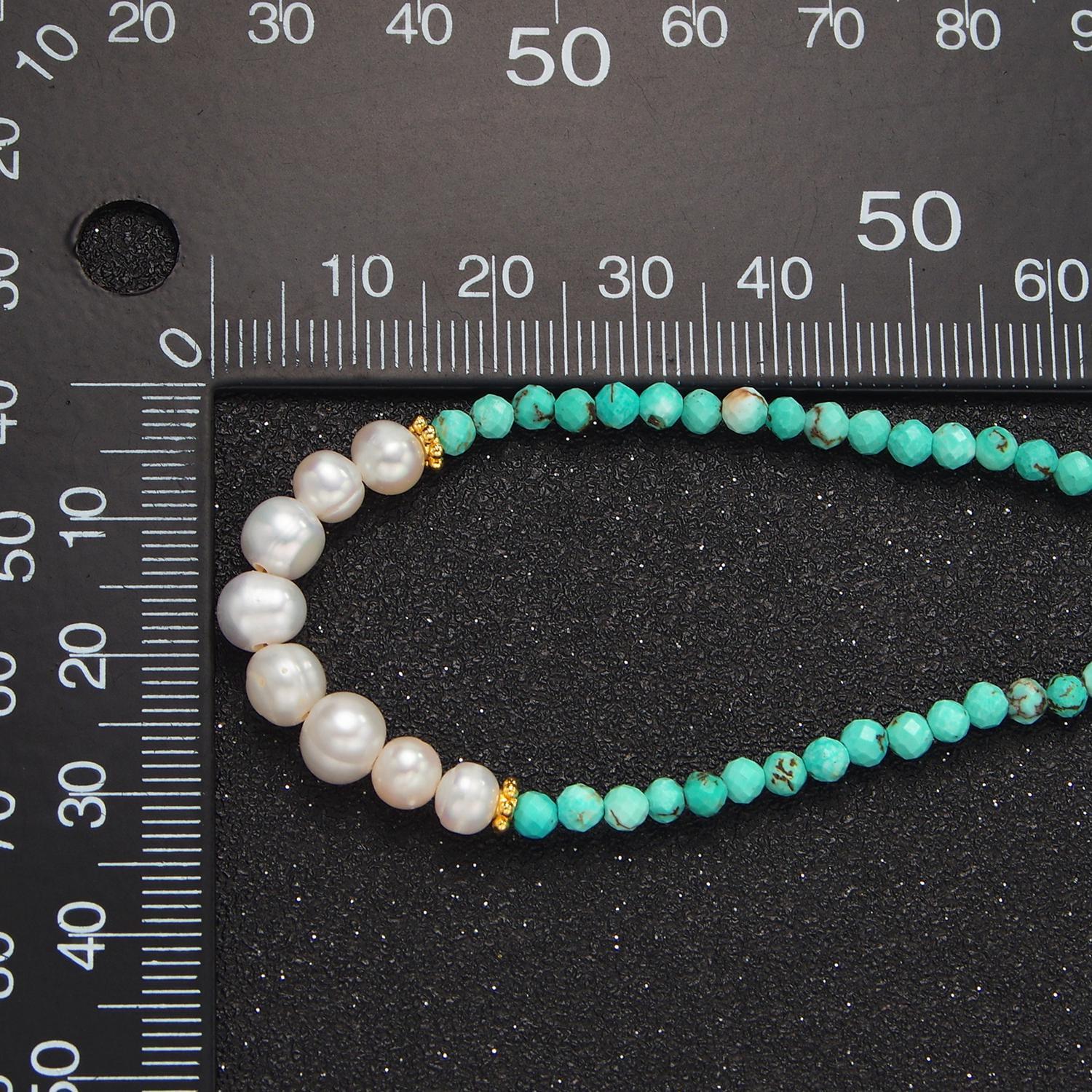 Turquoise freshwater pearl 14k gold filled beaded necklace | wa-2650