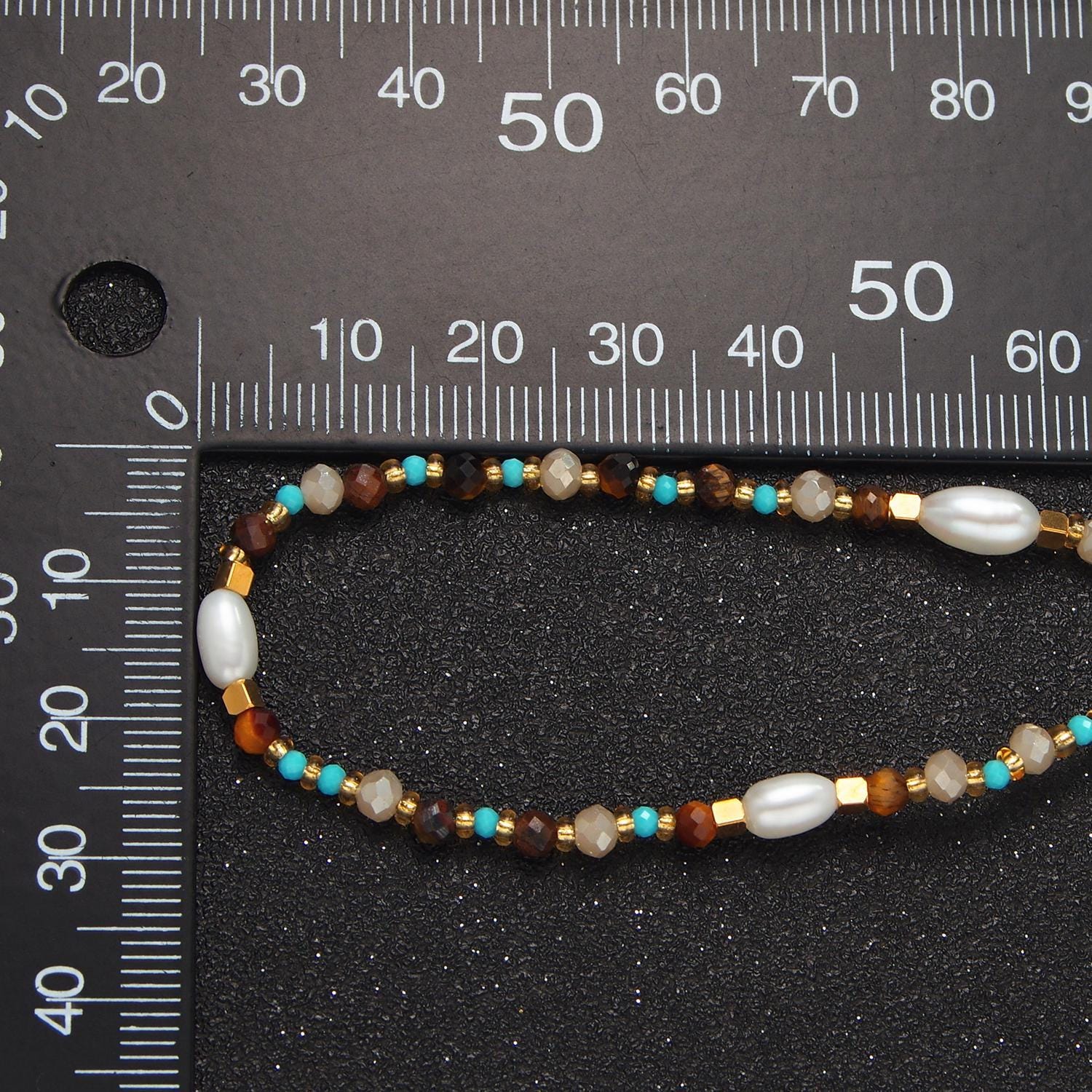 Tiger eye pearl turquoise 14k gold filled beaded necklace | wa-2646