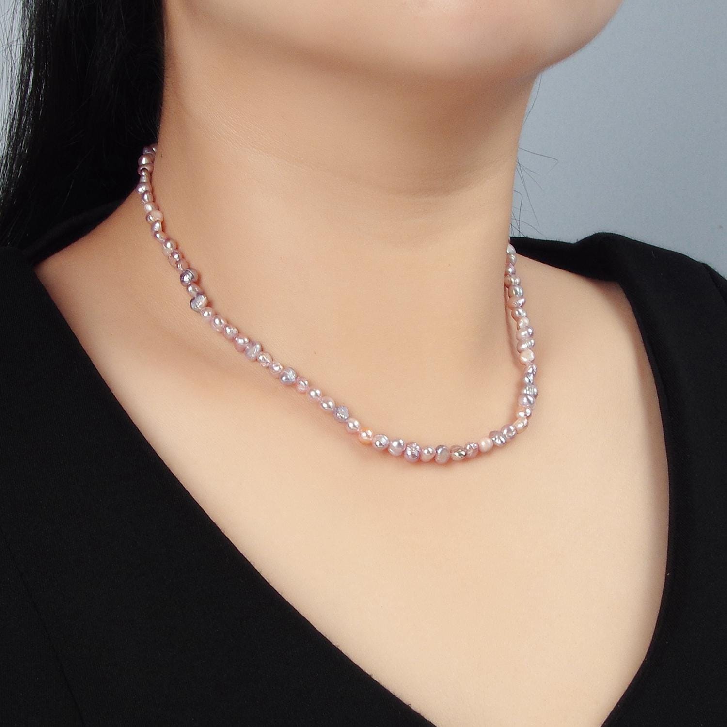 Handmade 5.5mm natural freshwater mauve pink pearl choker necklace 14.35 inch + 2 inch extender for layering necklace wa-2634