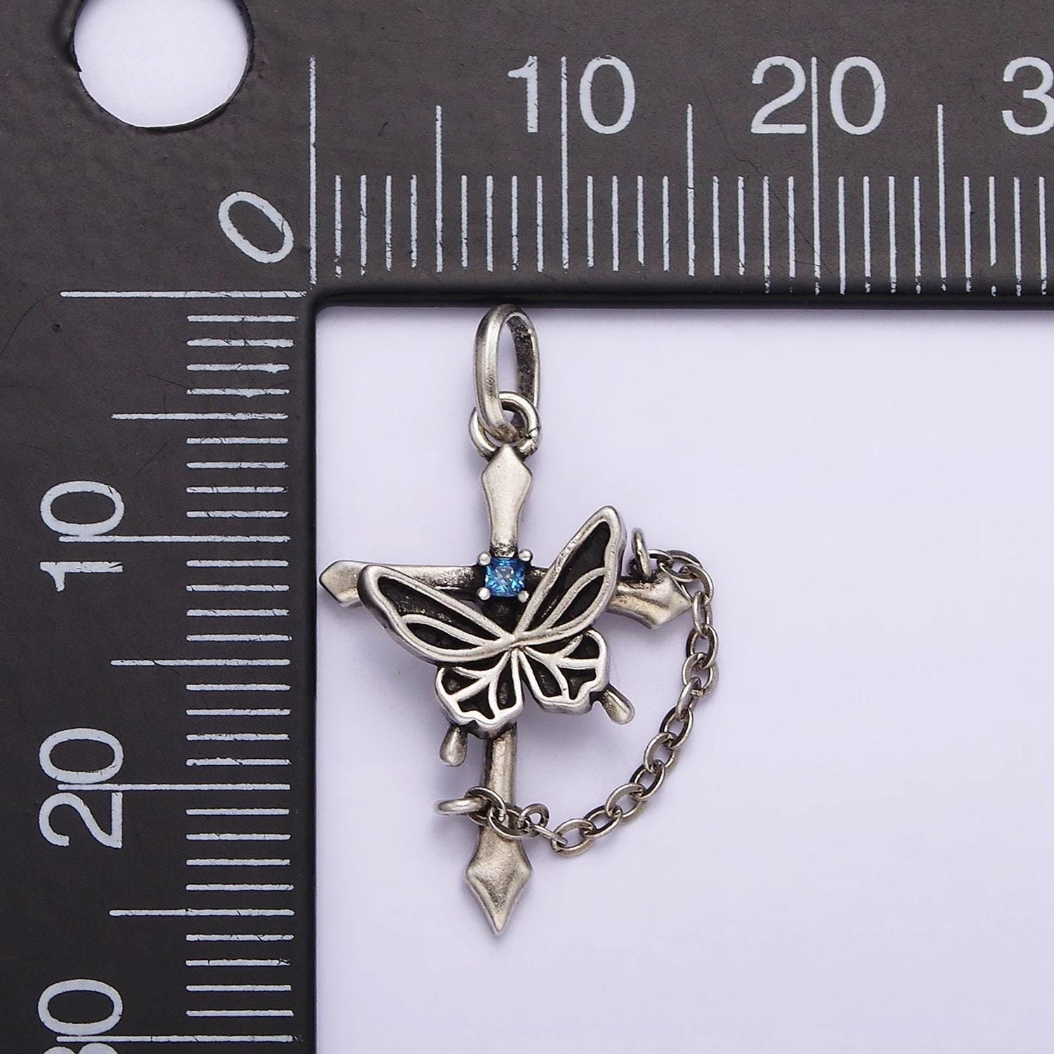 S925 sterling silver blue cz butterfly passion cross chain link charm | sl-331