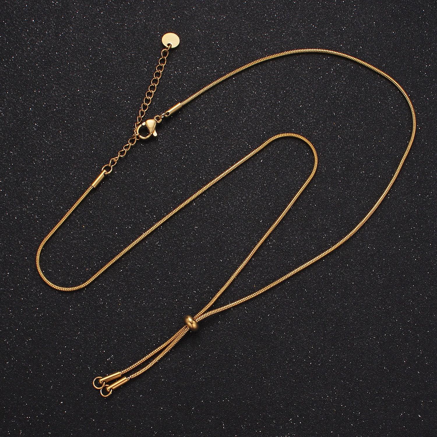 Stainless steel gold snake lariat necklace adjustable slider herringbone chain women's necklace lariat charm jewelry gift for women wa2488