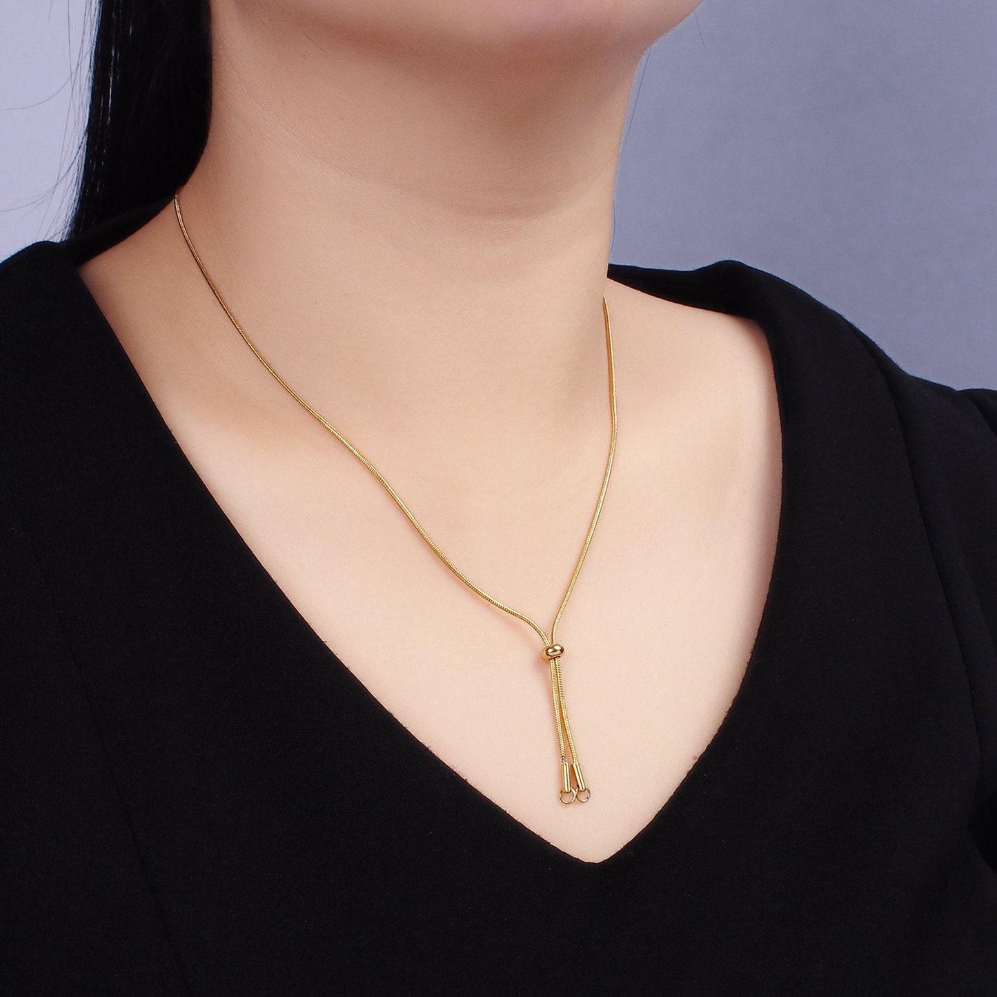 Stainless steel gold snake lariat necklace adjustable slider herringbone chain women's necklace lariat charm jewelry gift for women wa2488