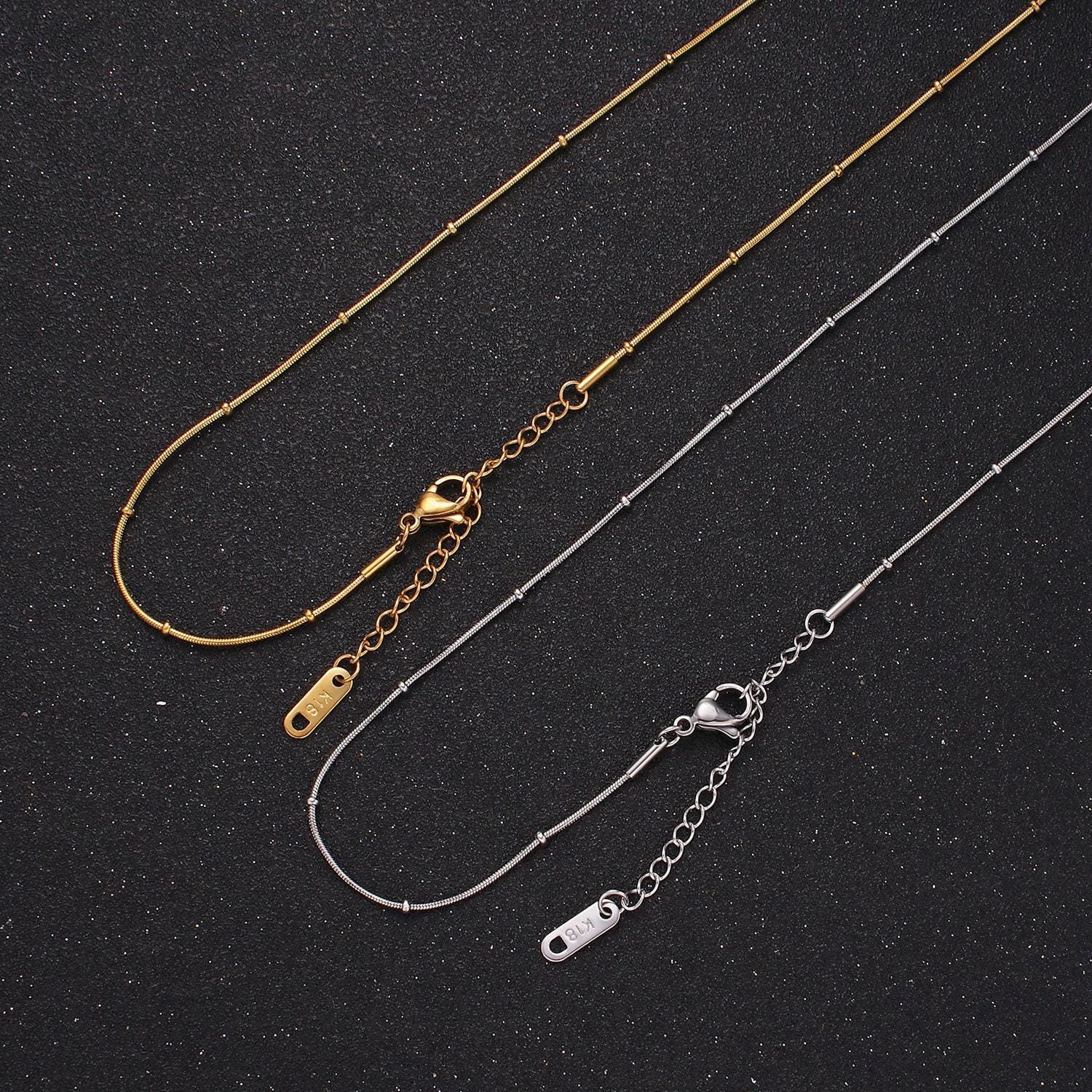 Gold stainless steel 0.8mm satellite snake 18 inch layering herringbone chain necklace | wa-2484