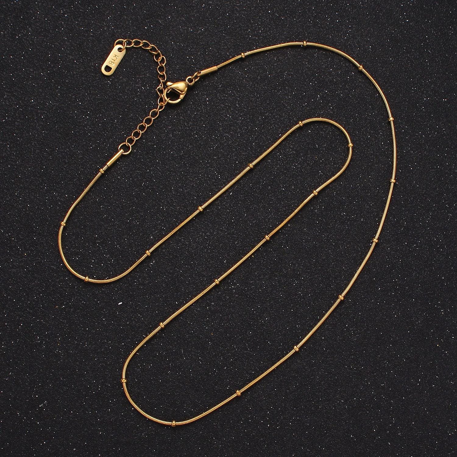 Gold stainless steel 0.8mm satellite snake 18 inch layering herringbone chain necklace | wa-2484