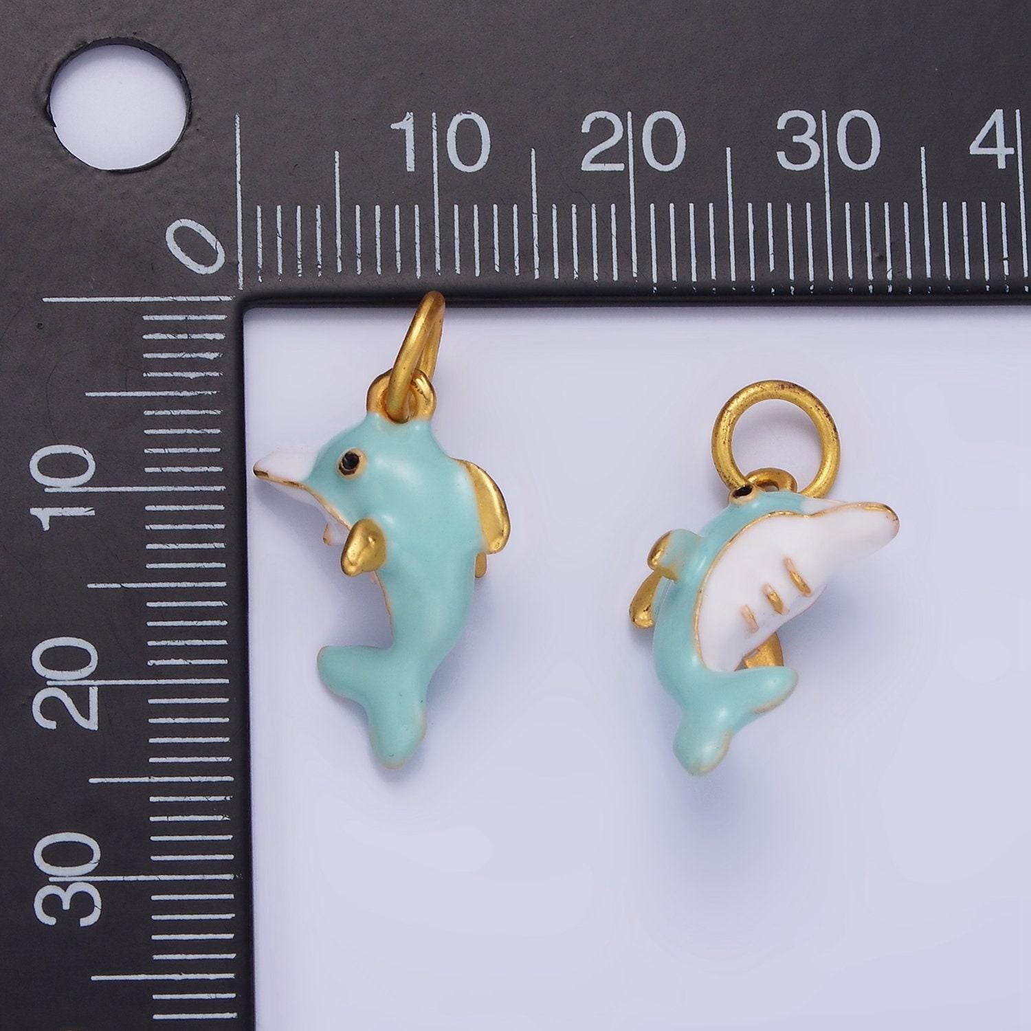 Kawaii enamel dolphin charm blue sea creature animal pendant for kids jewelry making bracelet earring necklace component ag697