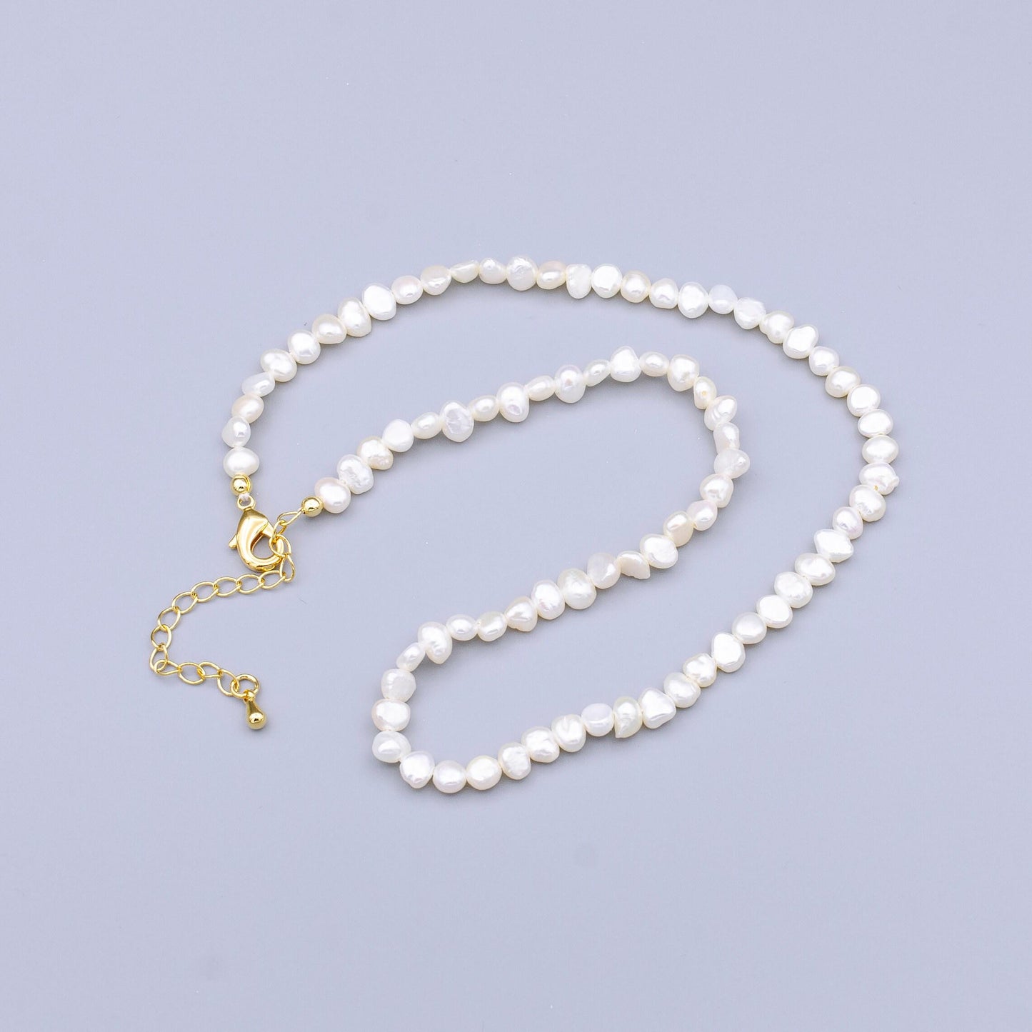 5.2mm white nugget round freshwater pearl 15 inch choker necklace | wa-1500