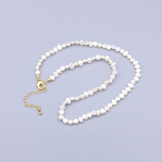 5.2mm white nugget round freshwater pearl 15 inch choker necklace | wa-1500