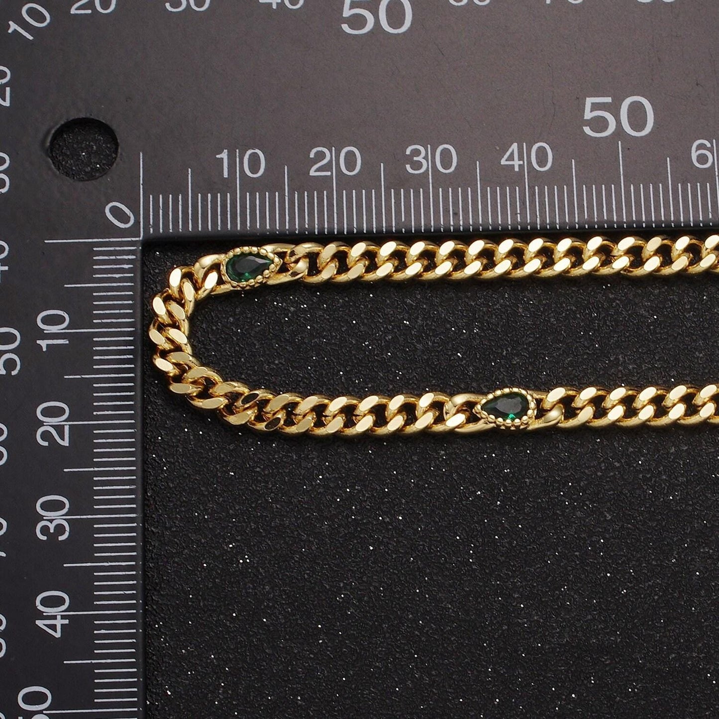 24k gold filled unfinished flat curb chain with crystal cubic zirconia cz teardrop stone by meter