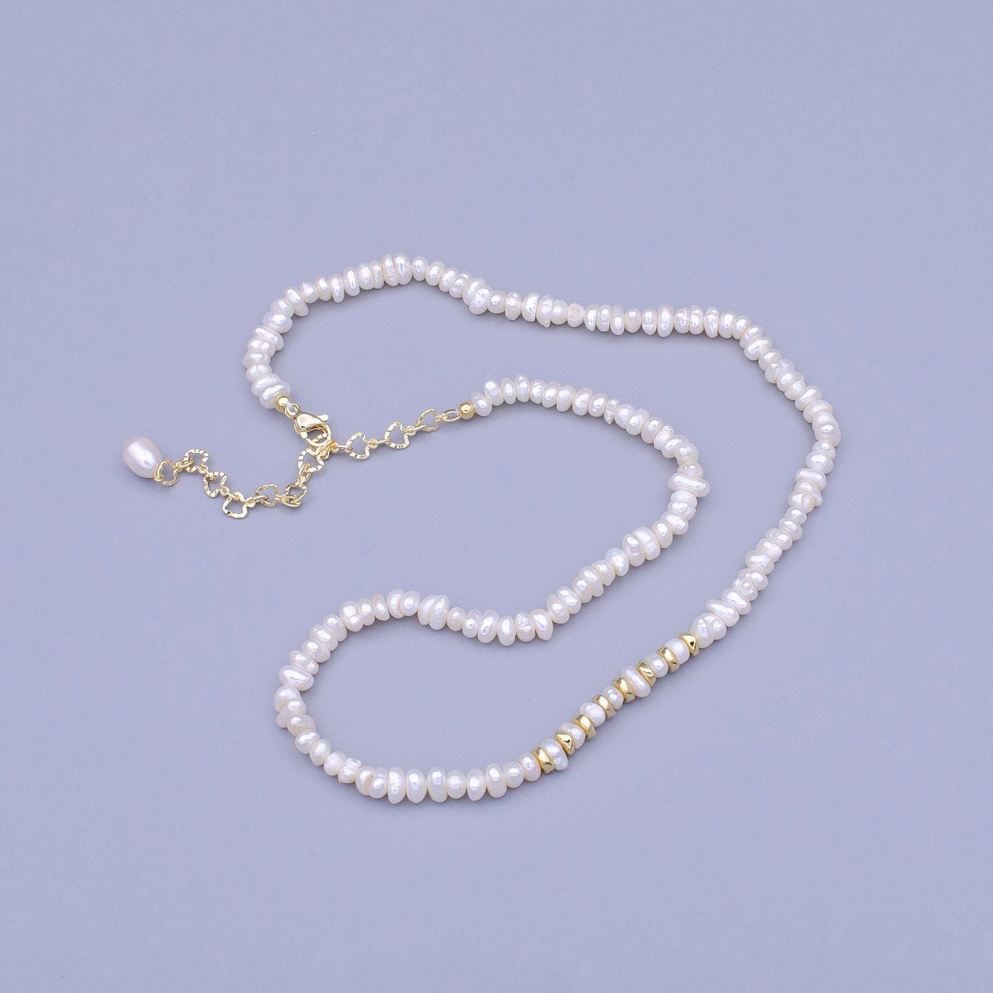 Tiny rice pearl strand necklace, freshwater pearl necklace with gold accent for minimalist jewelry dainty pearl choker necklace wa1450