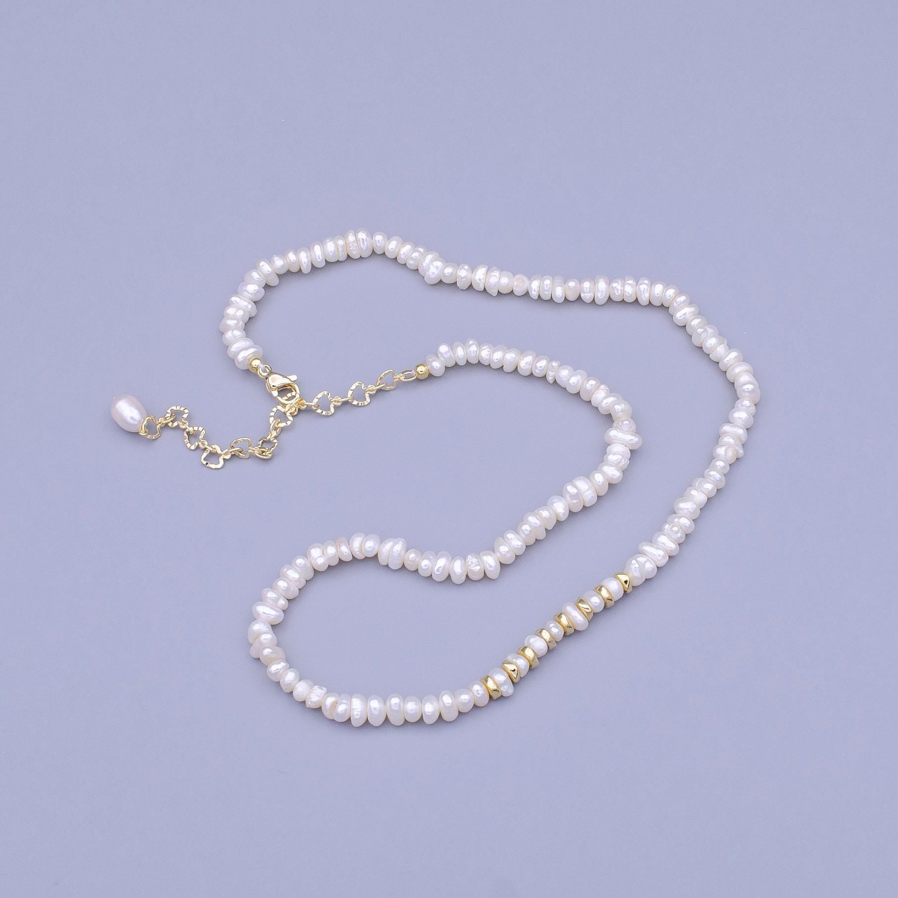 Tiny rice pearl strand necklace, freshwater pearl necklace with gold accent for minimalist jewelry dainty pearl choker necklace wa1450
