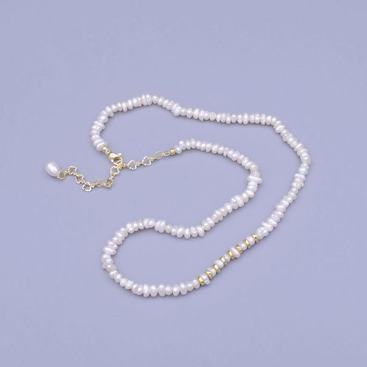 Tiny rice pearl strand necklace, freshwater pearl necklace with gold accent for minimalist jewelry dainty pearl choker necklace wa1450