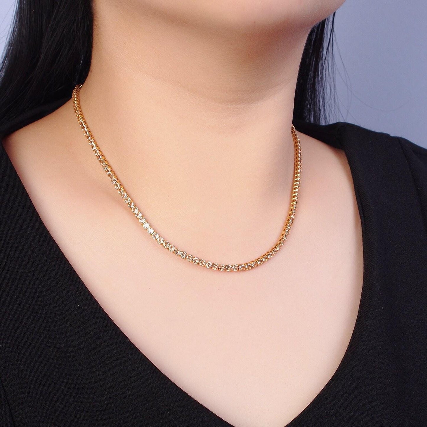 Gold, red, yellow tennis necklace | 2mm round cubic zirconia necklace | diamond cz tennis chain necklace | adjustable layer necklace wa-893