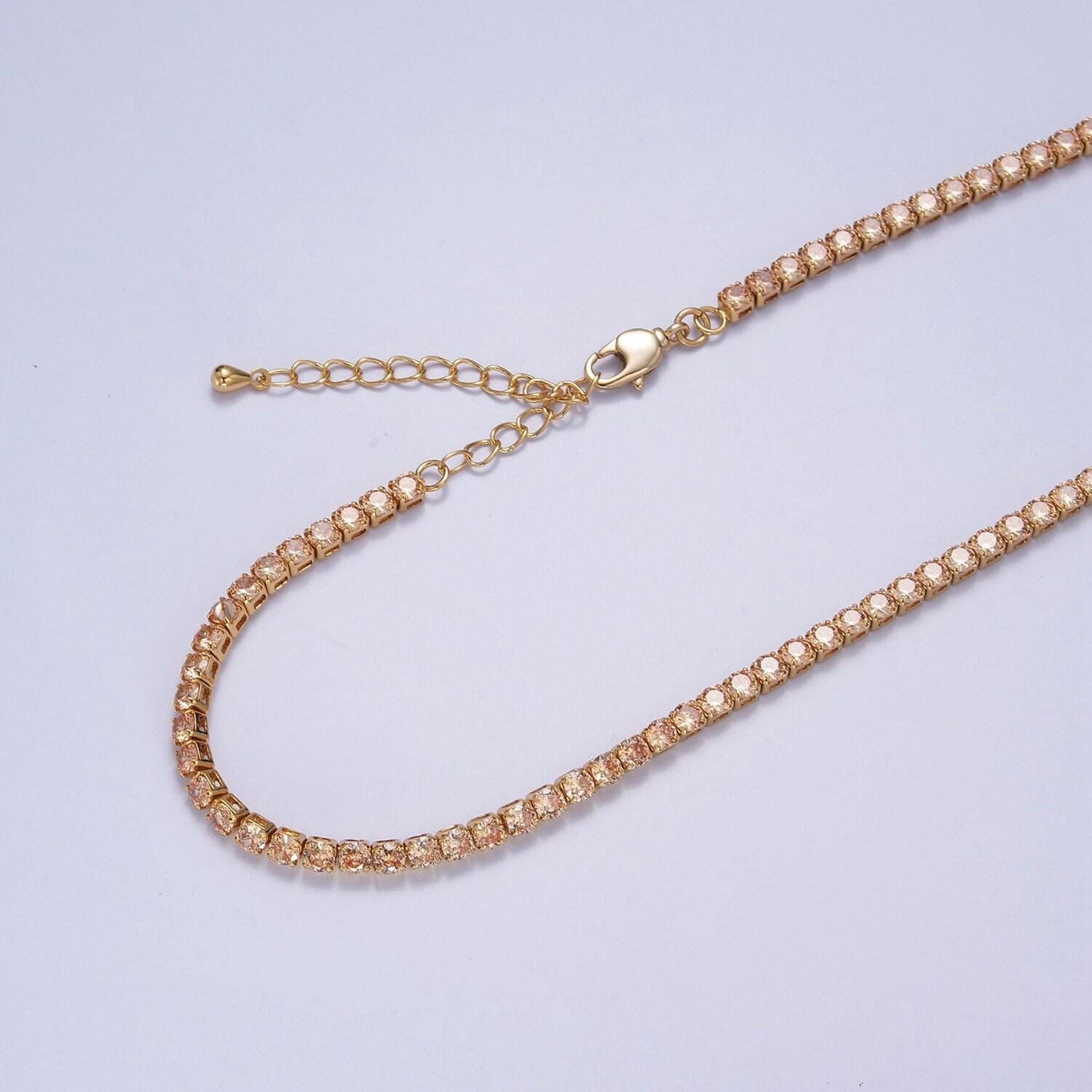 Gold, red, yellow tennis necklace | 2mm round cubic zirconia necklace | diamond cz tennis chain necklace | adjustable layer necklace wa-893