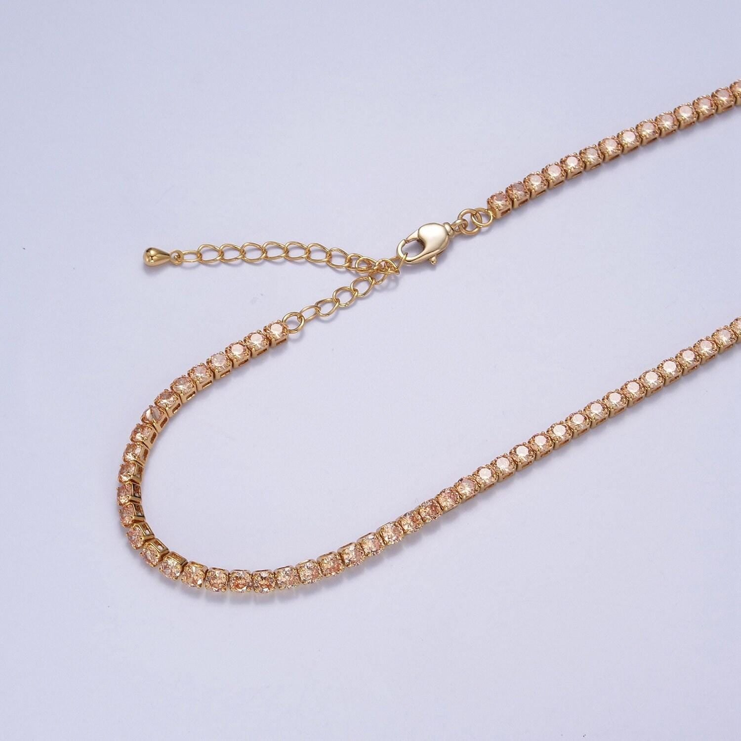 Gold, red, yellow tennis necklace | 2mm round cubic zirconia necklace | diamond cz tennis chain necklace | adjustable layer necklace wa-893