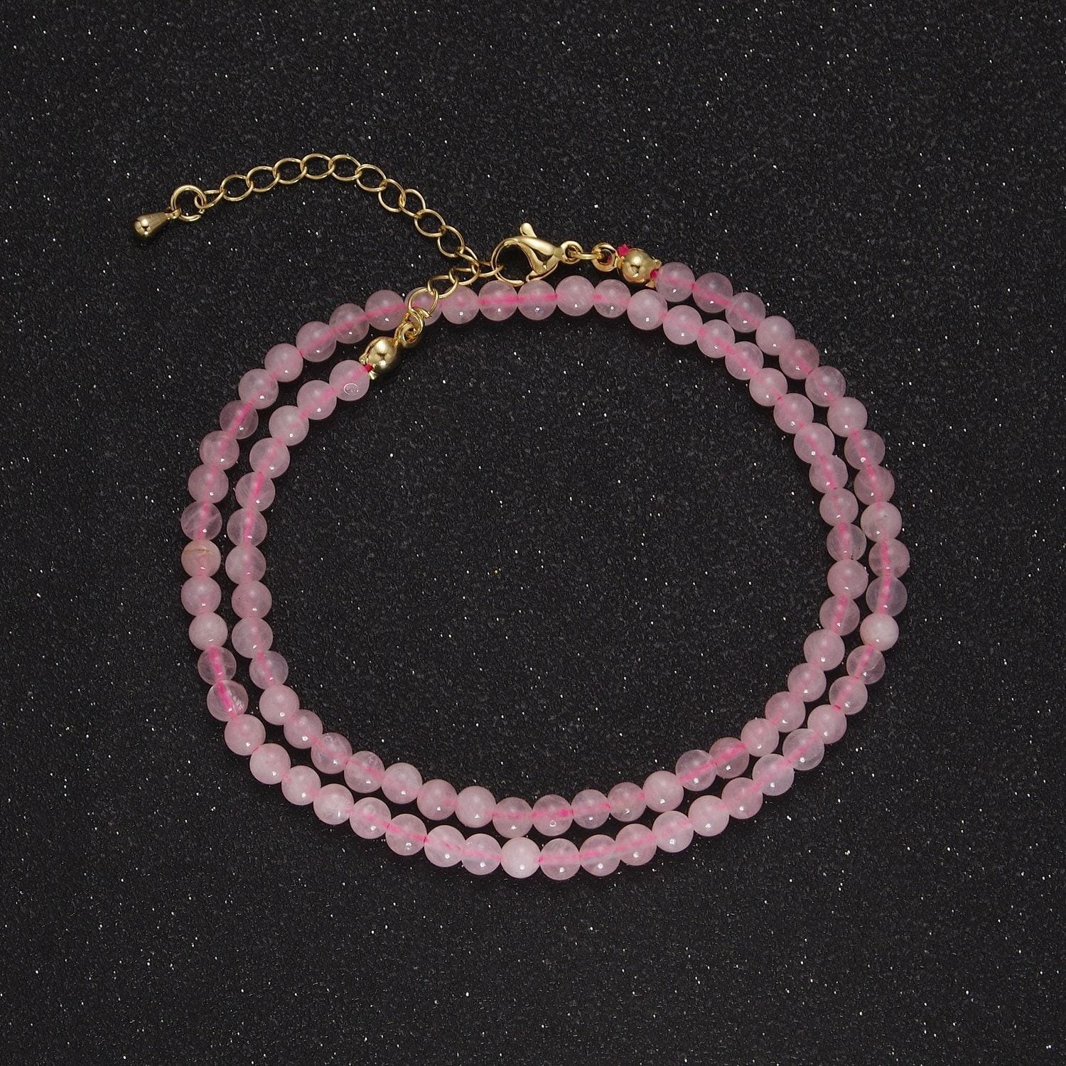 Handmade pink quartz bead neklace for layering jewelry wa-875