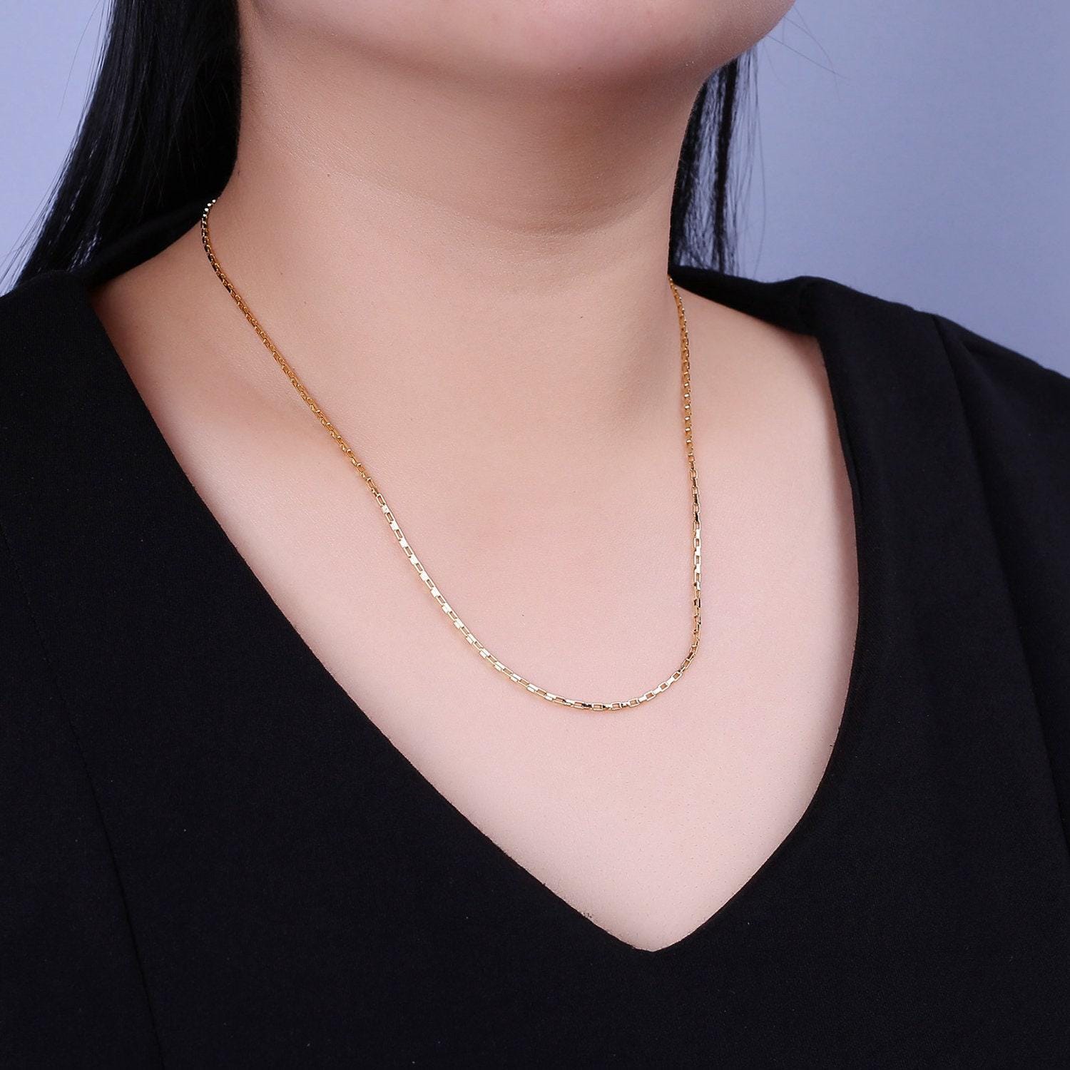 Dainty gold box chain necklace 18 inch + 2 inch extender layering jewelry wa-870