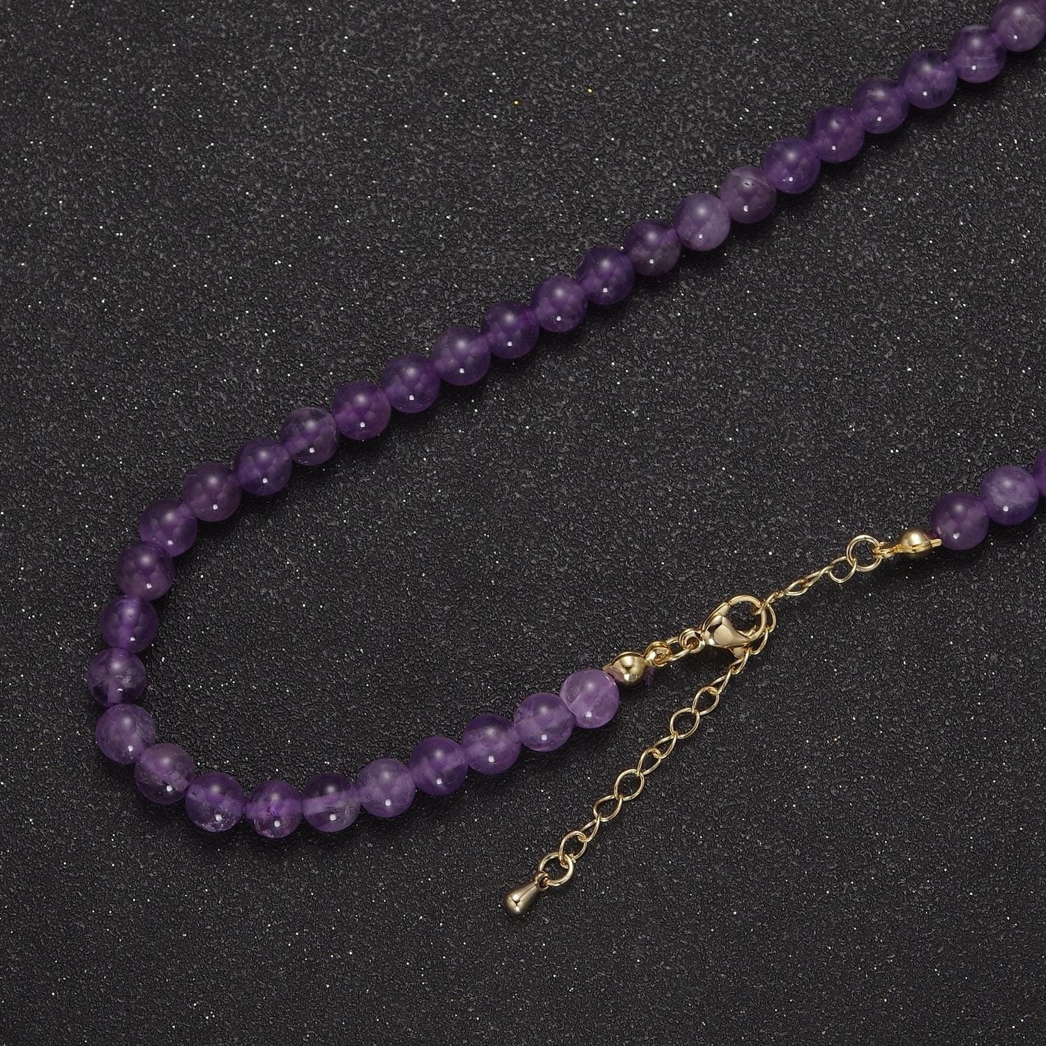 Dainty natural amethyst beaded necklace, 6mm purple amethyst smooth round bead necklace 18k gold filled gemstone necklace jewelry wa-860