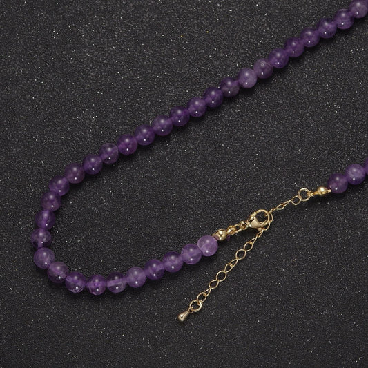 Dainty natural amethyst beaded necklace, 6mm purple amethyst smooth round bead necklace 18k gold filled gemstone necklace jewelry wa-860