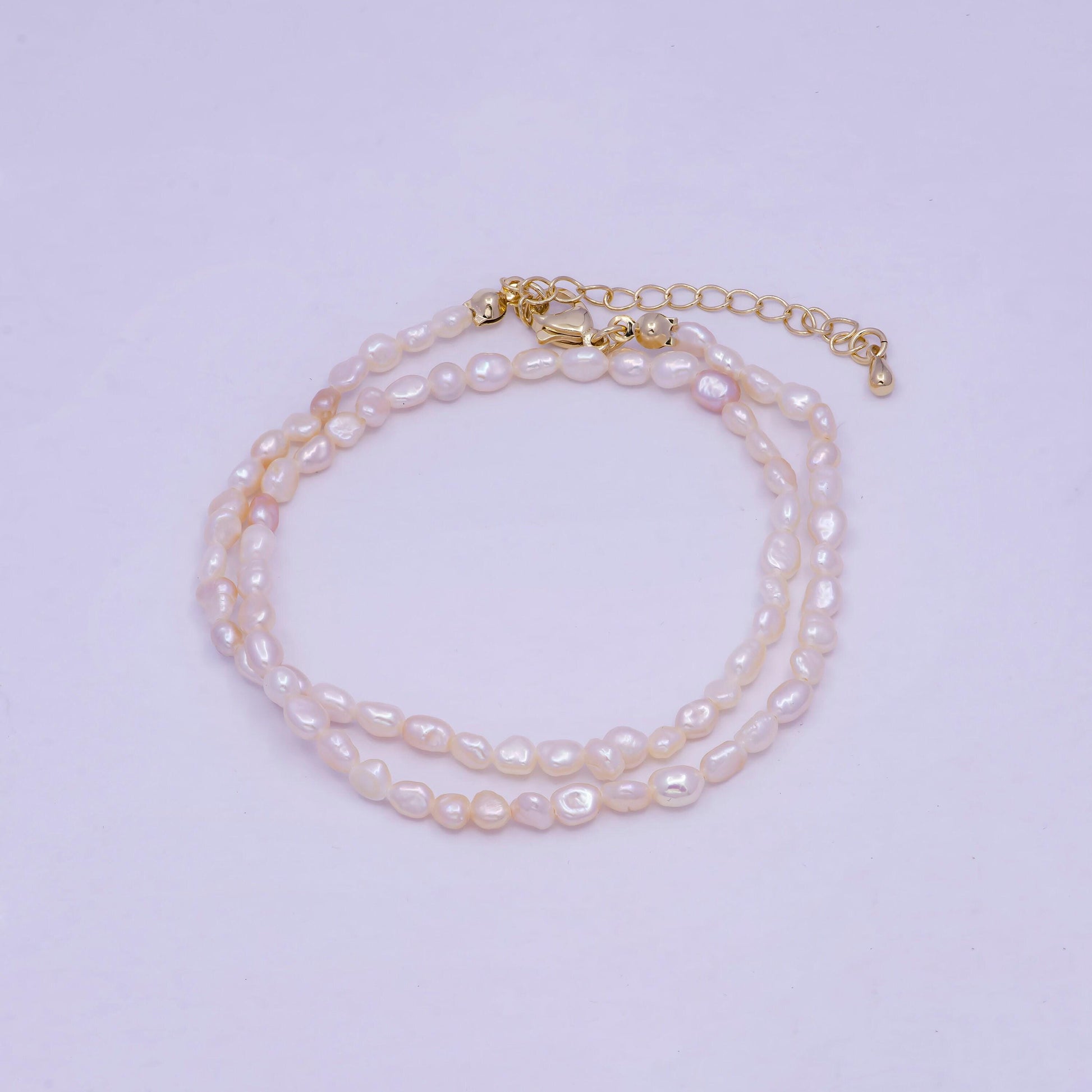 Pearl choker necklace,baroque rice pearl chain necklace, mother of pearl necklace, 14" +2 " extender necklace beaded gold chain wa855