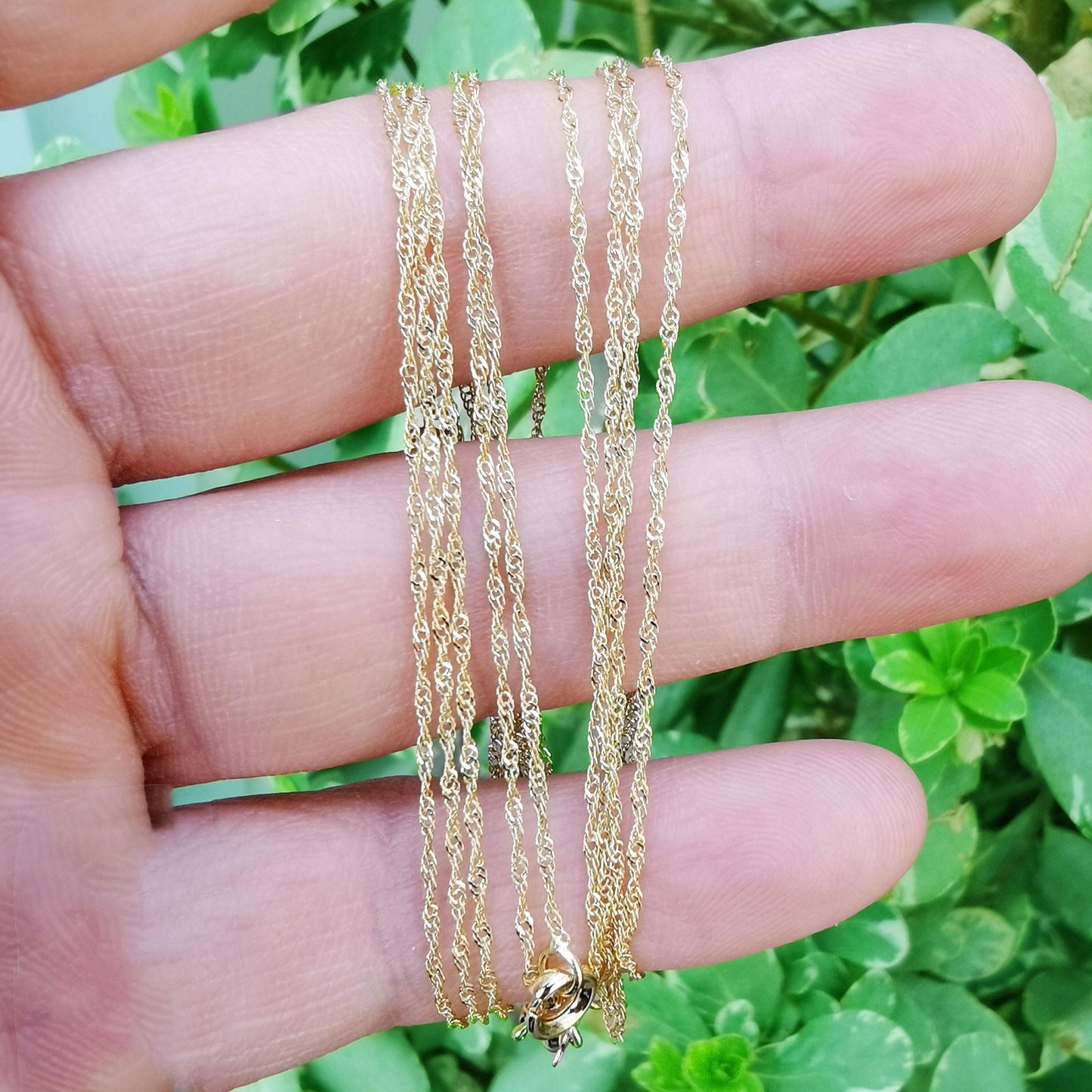 Dainty singapore chain gold twist chain necklace layering necklace 1.2mm 17.5 inch ready to wear, 14k gold filled singapore | wa-774