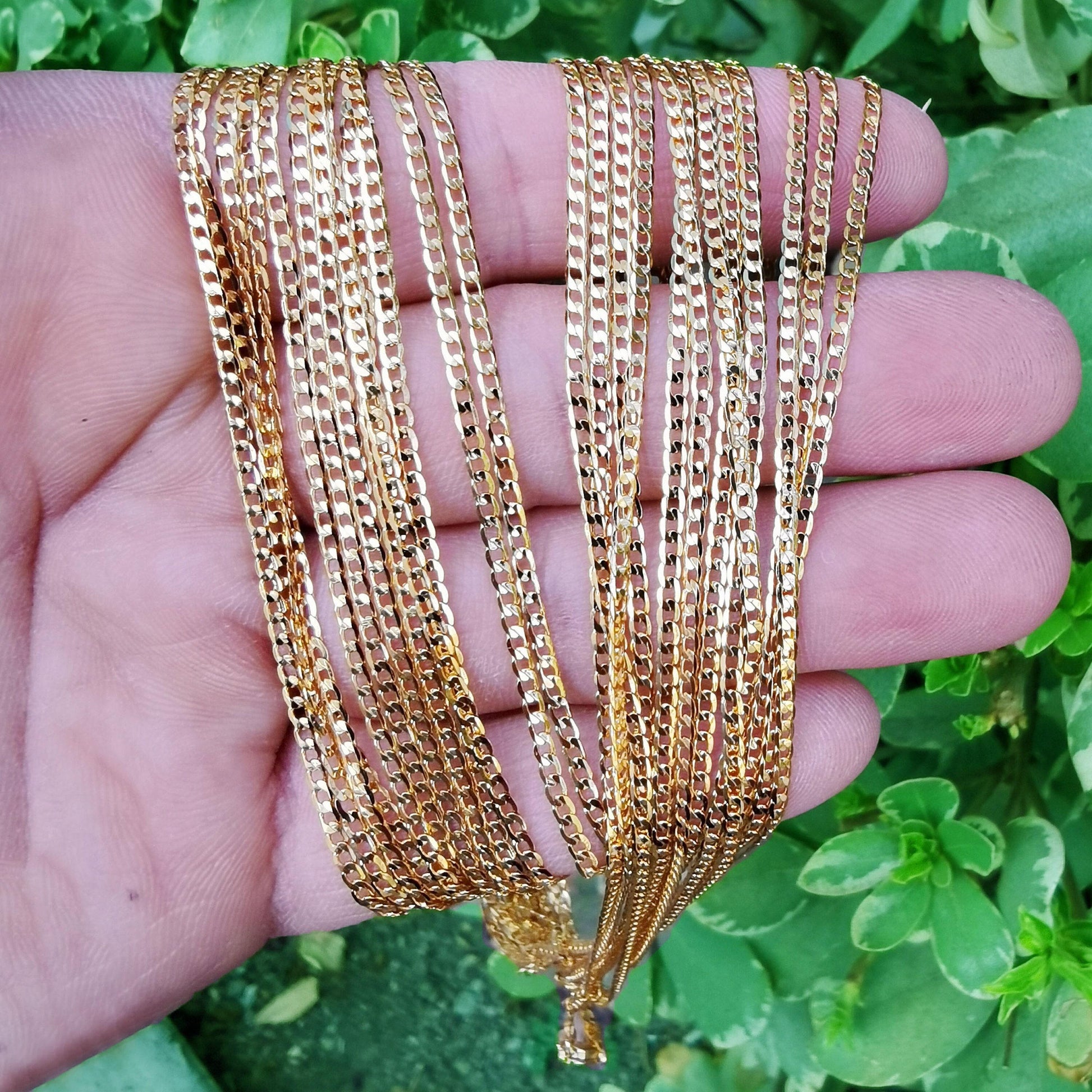 Thin gold curb chain filled curb cuban chain necklace, layer gold chain 17.5 inch / 19.5 inch wa-748