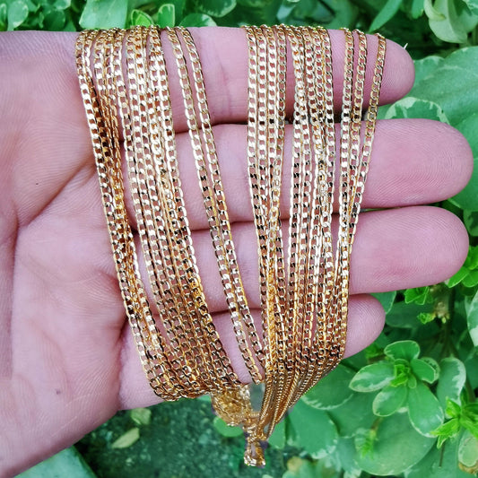 Thin gold curb chain filled curb cuban chain necklace, layer gold chain 17.5 inch / 19.5 inch wa-748