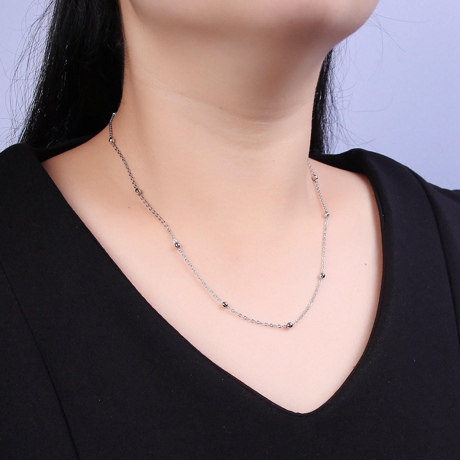 24k gold filled beaded satellite chain gold filled silver chain simple everyday layering necklace wa-729