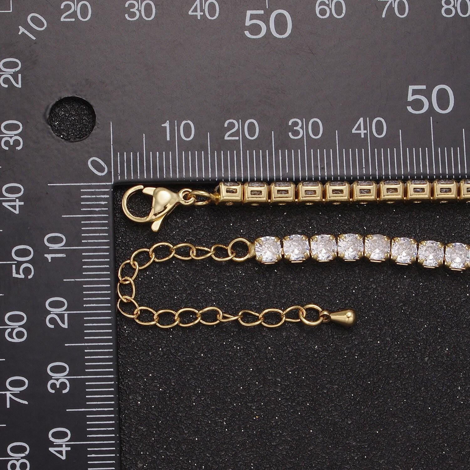 Gold filled tennis necklace | 3mm round cubic zirconia necklace | diamond cz tennis chain necklace | adjustable layer necklace wa-700