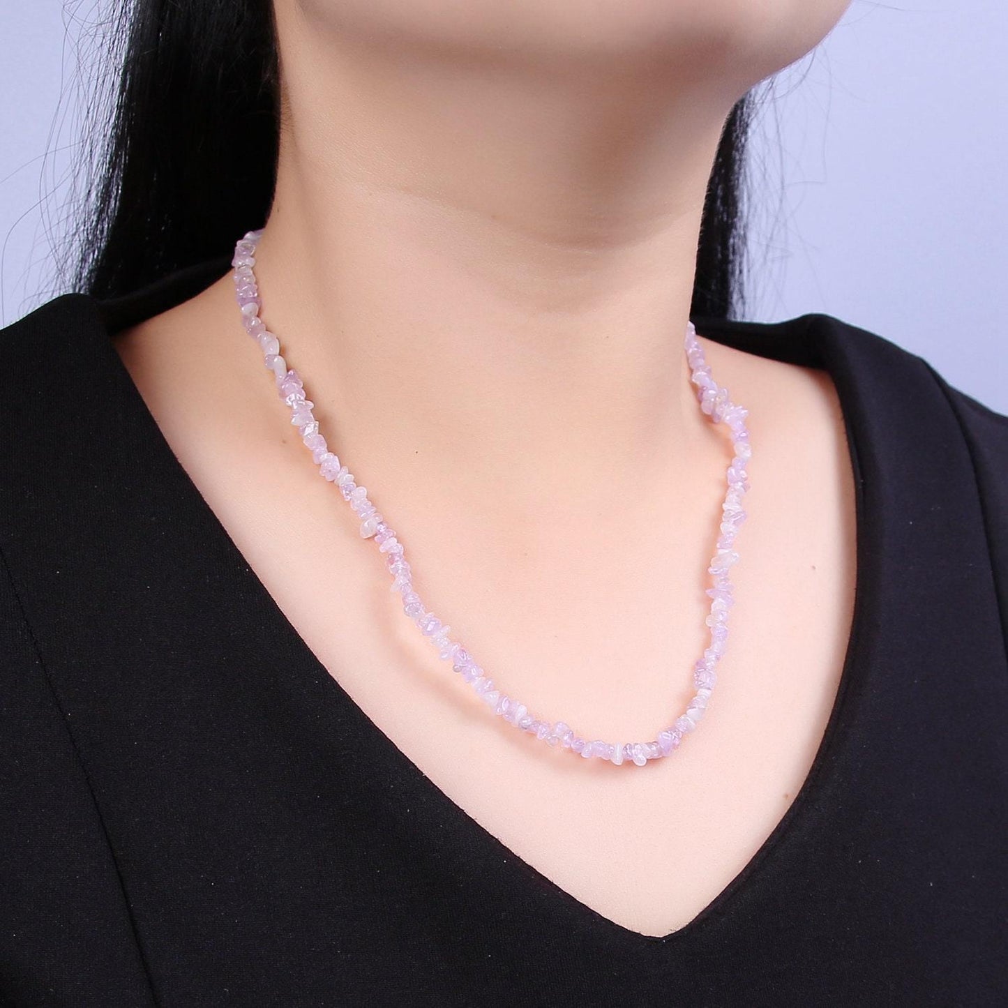 Purple ametrine quartz beaded necklace - 16.5" chip necklace healing crystals, gemstone necklace, handmade jewelry, crystal necklace wa-636