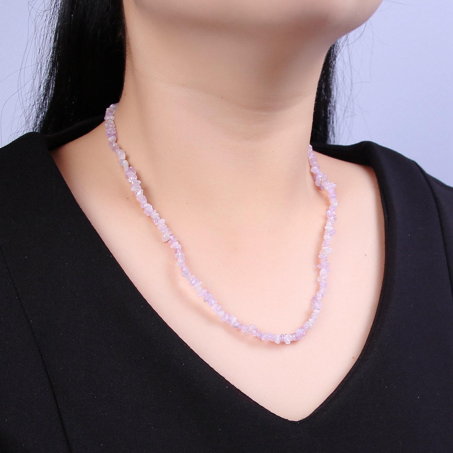 Purple ametrine quartz beaded necklace - 16.5" chip necklace healing crystals, gemstone necklace, handmade jewelry, crystal necklace wa-636