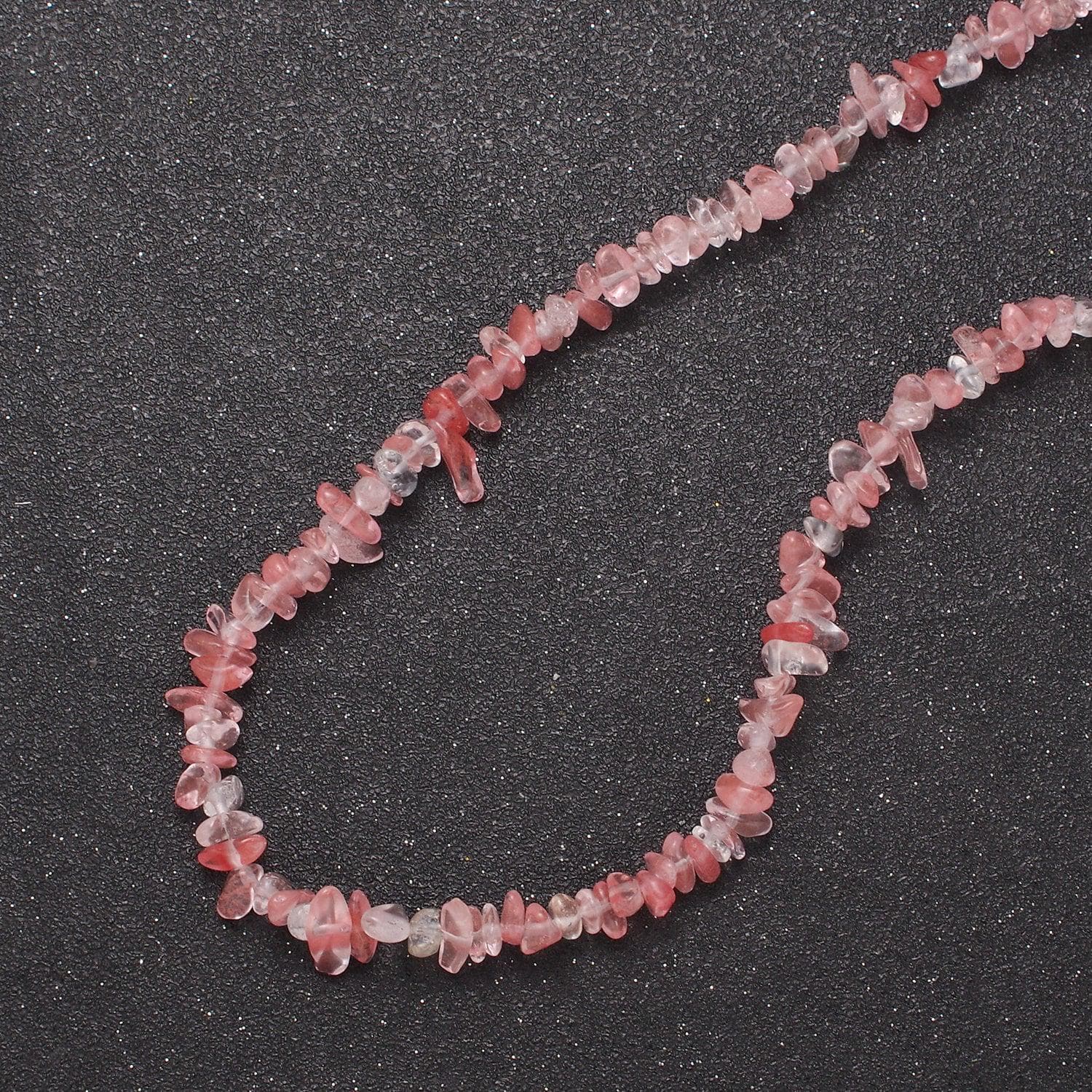 Watermelon quartz beaded necklace - 17.7" chip necklace healing crystals, gemstone necklace, handmade jewelry, crystal necklace wa-634