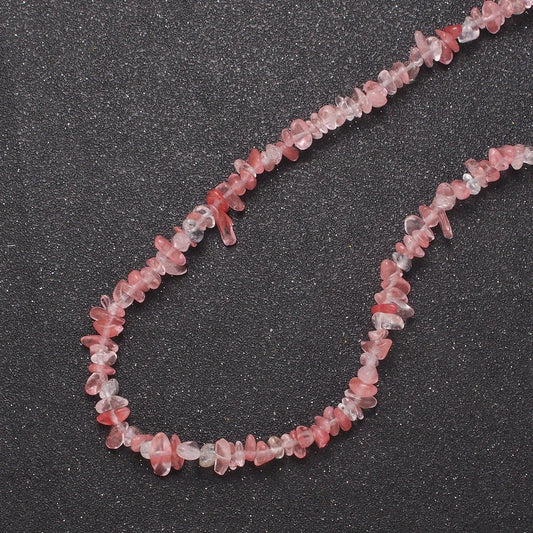 Watermelon quartz beaded necklace - 17.7" chip necklace healing crystals, gemstone necklace, handmade jewelry, crystal necklace wa-634