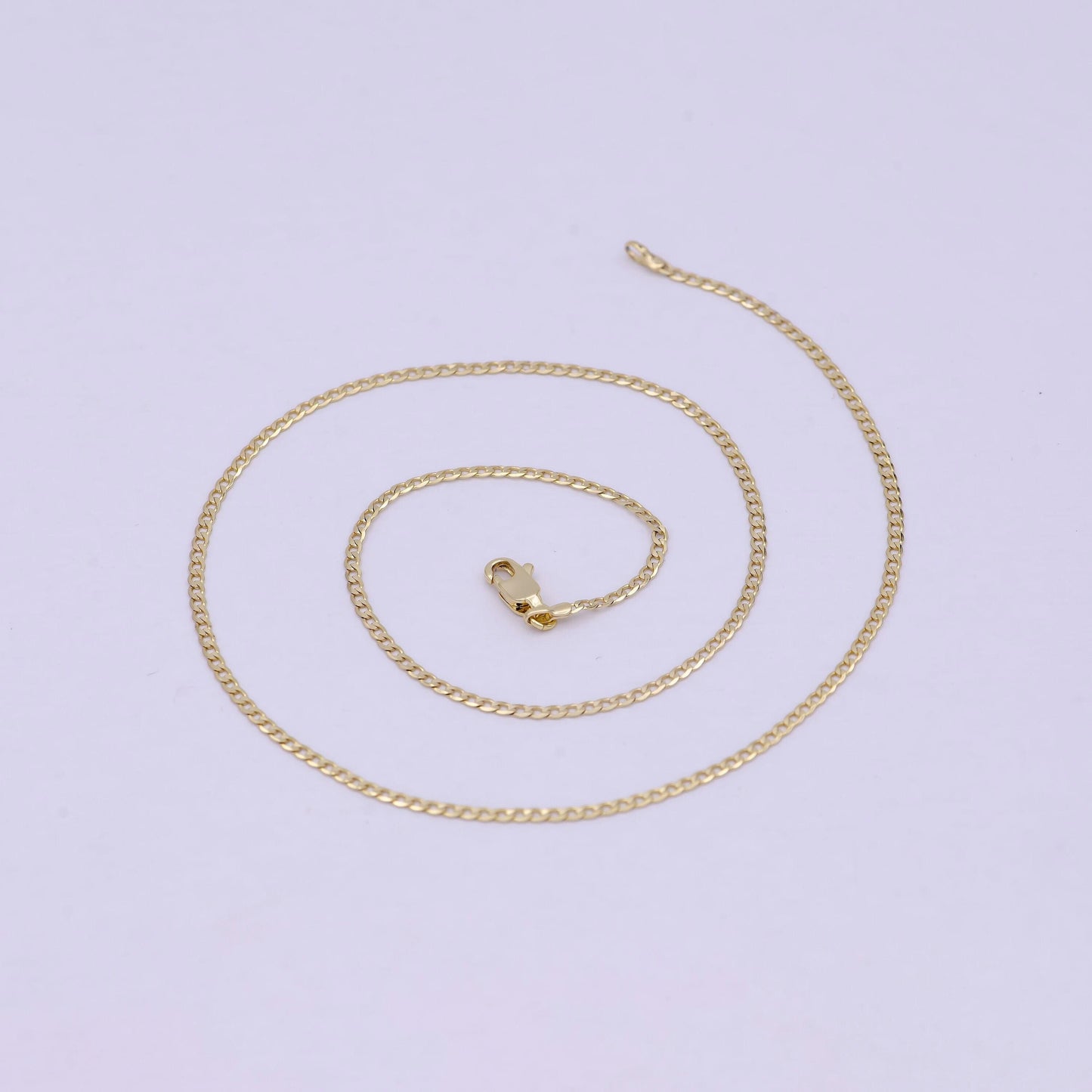 17.5 inch curb figaro finished chain, dainty 2mm14k gold plated necklace with lobster clasps | wa-623