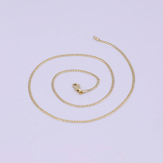 17.5 inch curb figaro finished chain, dainty 2mm14k gold plated necklace with lobster clasps | wa-623