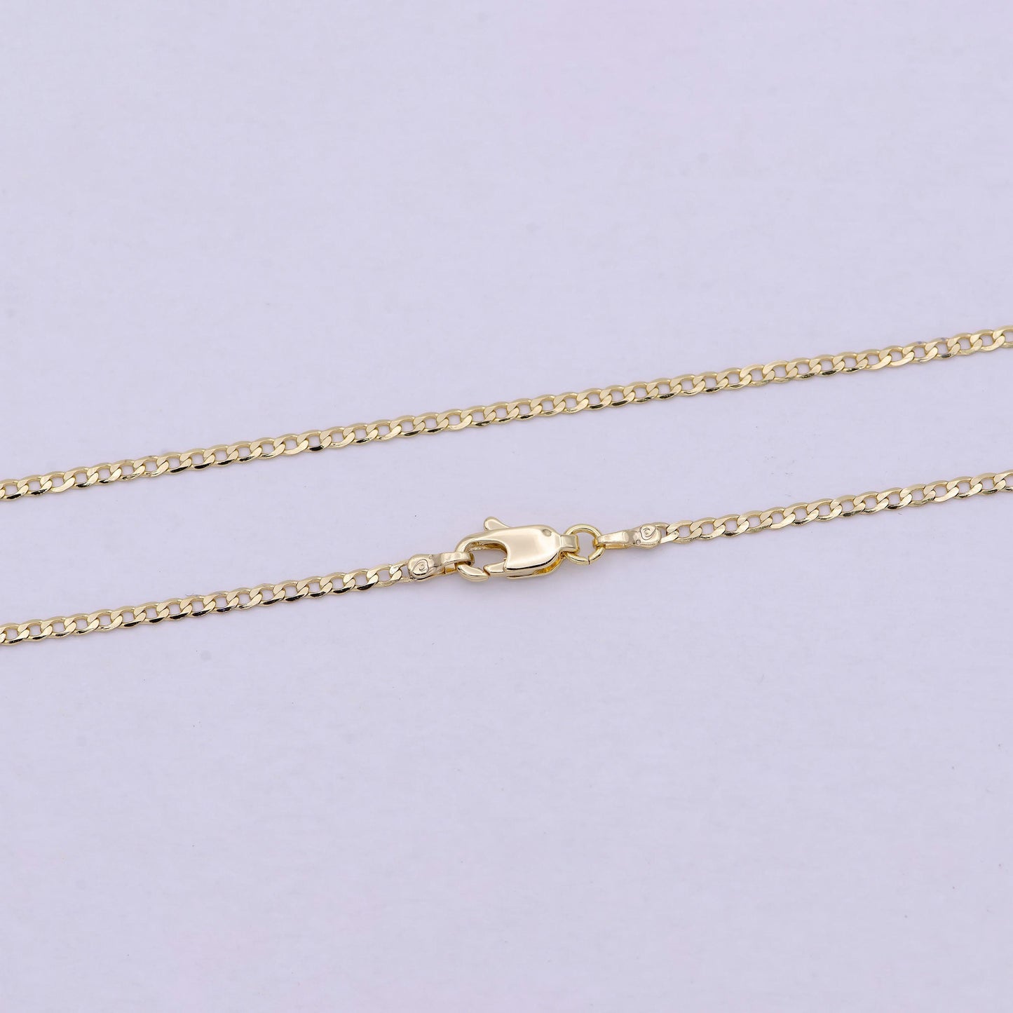 17.5 inch curb figaro finished chain, dainty 2mm14k gold plated necklace with lobster clasps | wa-623