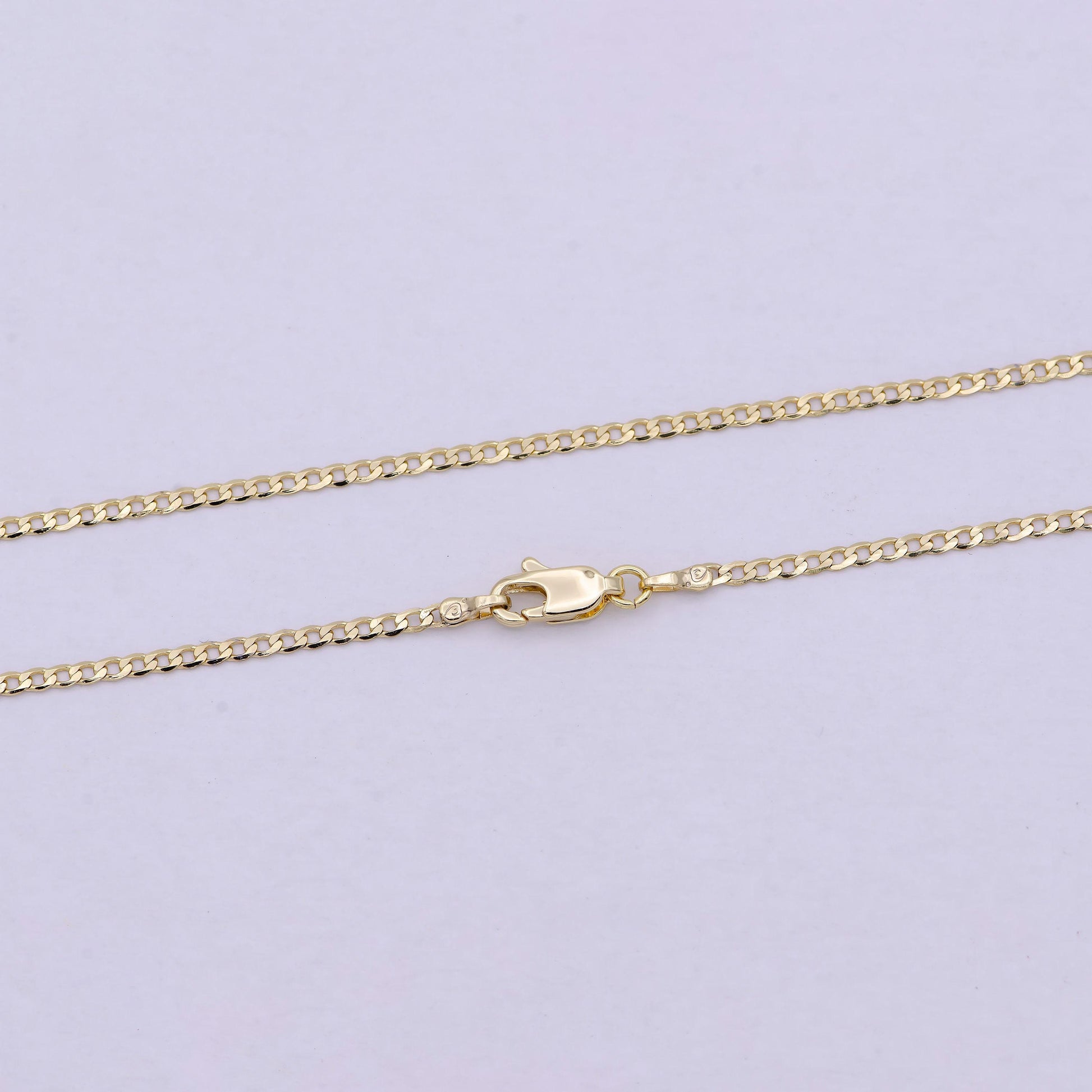 17.5 inch curb figaro finished chain, dainty 2mm14k gold plated necklace with lobster clasps | wa-623