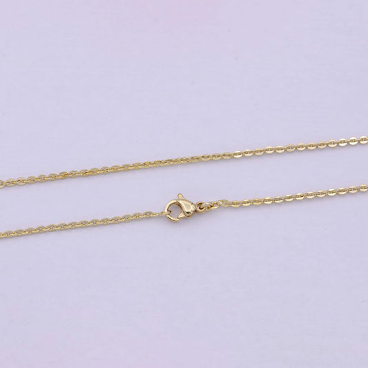14k gold cable rolo chain, dainty 1.5mm cable chain width, 17.5 inch layering finished chain with lobster clasps | wa-617